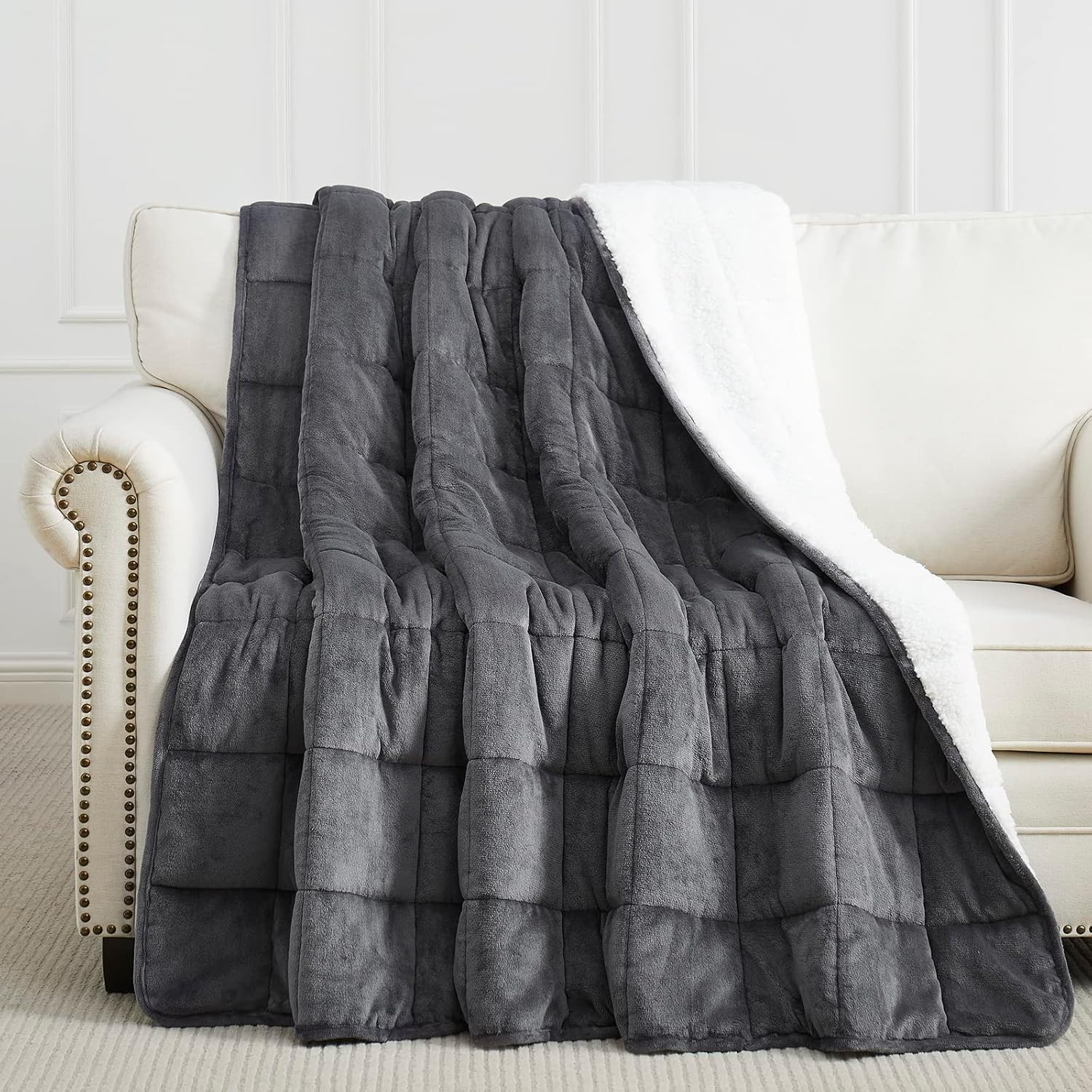 HOSUKKO Sherpa Flannel Weighted Blanket - 15 lbs Dual Sided Comfort Thick Heavy Blankets for Adults Soft Fluffy Flannel Cozy Warm Sherpa for Comfortable Relaxing Sleep, 48x72 inches Grey - Image 3