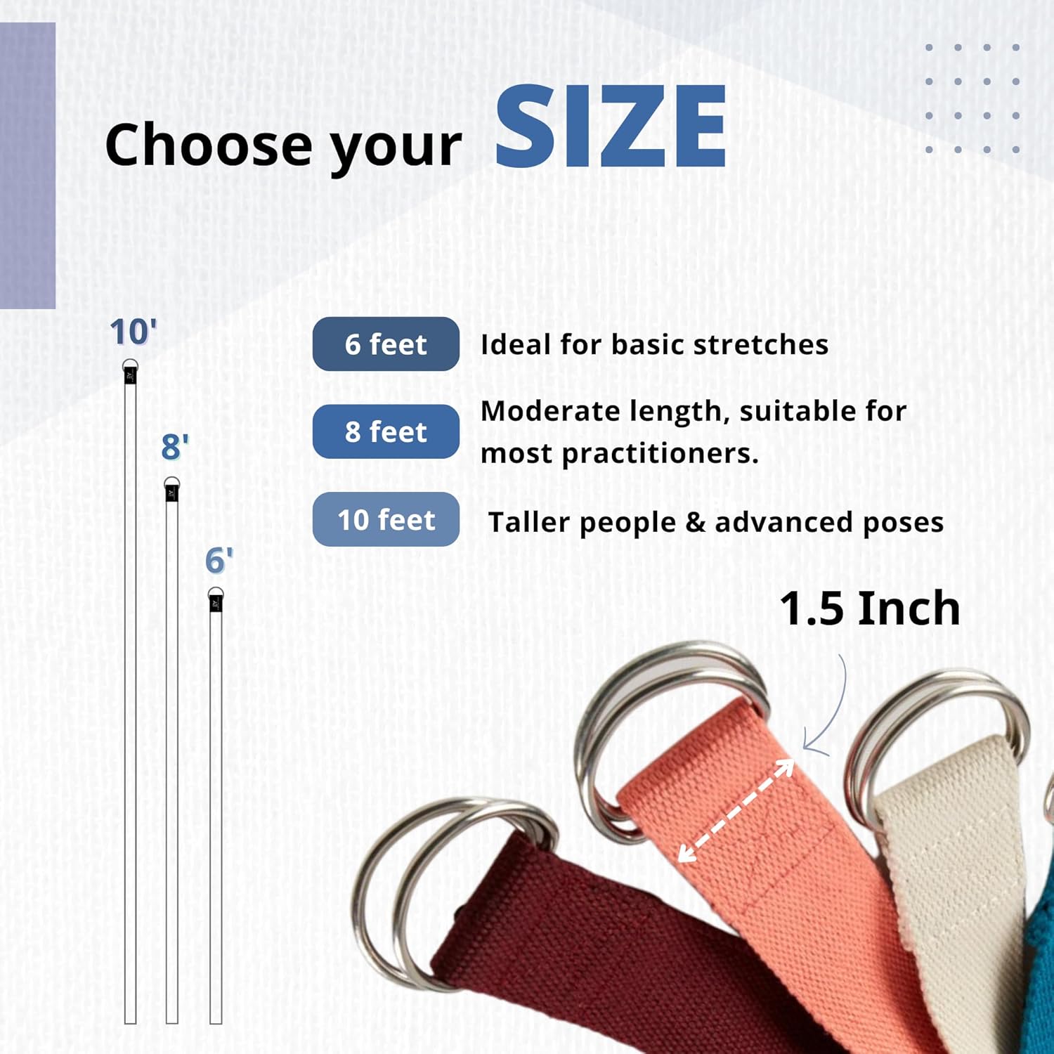 Everyday Yoga Strap with Metal D-Ring - Durable Stretching Strap for Yoga, Pilates, Flexibility & Physical Therapy (6ft, 8ft, 10ft) - Image 4