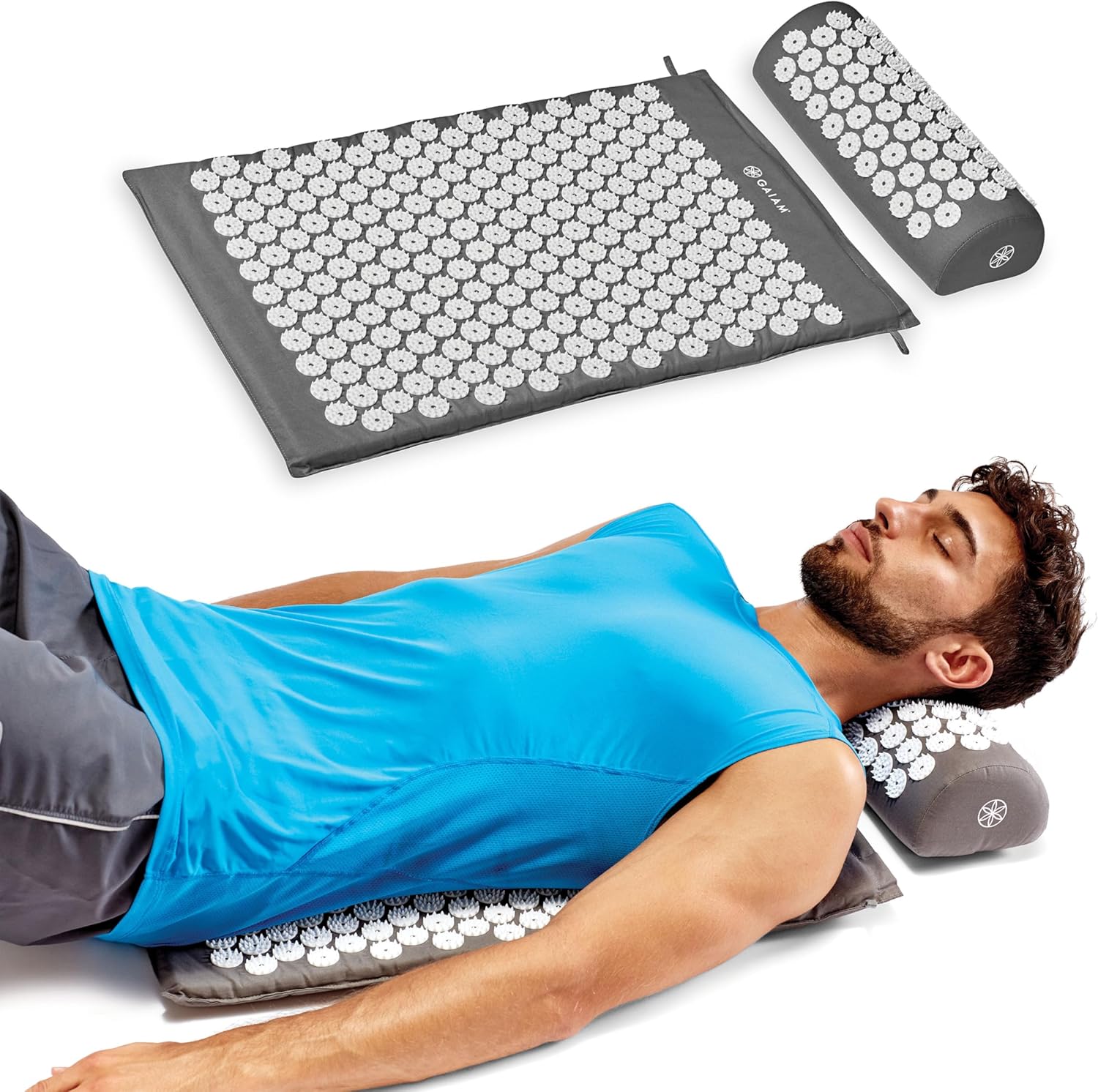 Gaiam Acupressure Mat and Pillow Set, Acupuncture Style Massage Mat & Pillow, Relief for Sciatic Nerve, Muscle Tension, Fibromyalgia, Neck, Shoulder & Back Pain, Migraine & Headaches and Insomnia Grey - Image 2