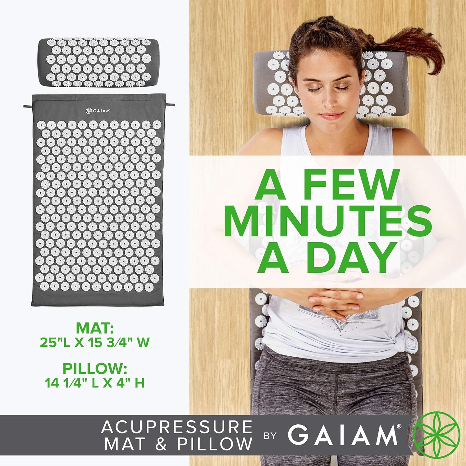 Gaiam Acupressure Mat and Pillow Set, Acupuncture Style Massage Mat & Pillow, Relief for Sciatic Nerve, Muscle Tension, Fibromyalgia, Neck, Shoulder & Back Pain, Migraine & Headaches and Insomnia Grey - Image 6