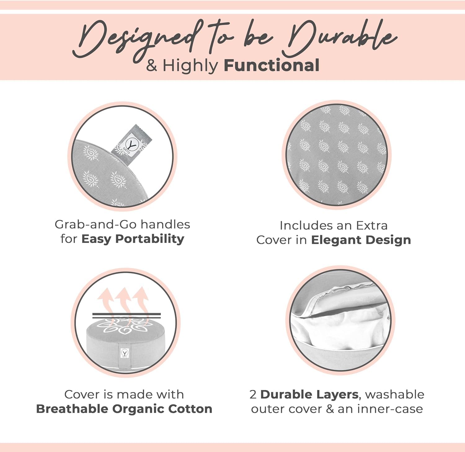 Y O Gayo Meditation Cushion and Floor Pillow. Ideal for Meditation Pillow, Yoga, & Floor Sitting - Premium Buckwheat Supportive Round Cushion with Changeable Cover. Versatile & Stylish - 16" in - Image 6