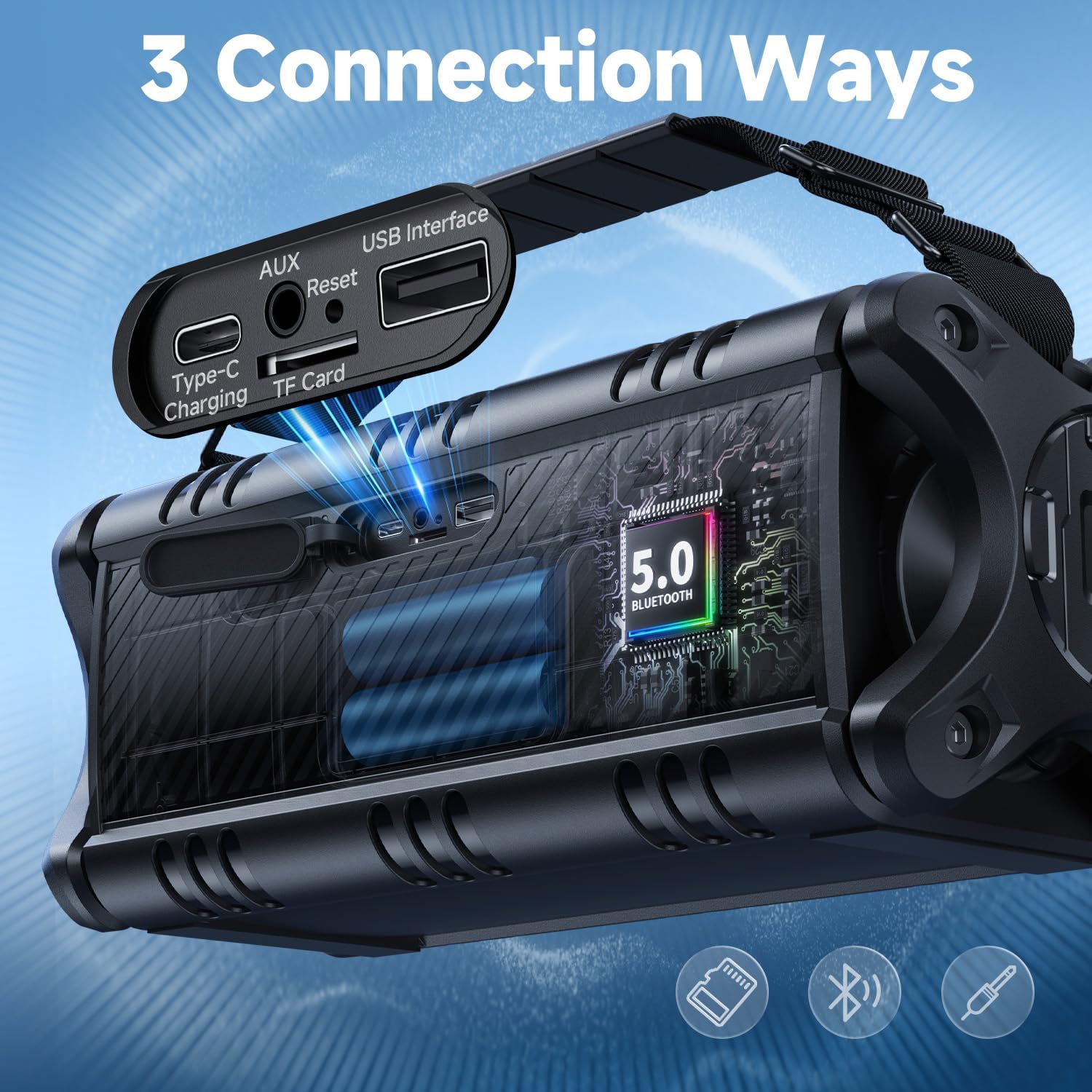 W-KING Bluetooth Speaker, 90W Max Portable Outdoor Speaker Loud, IPX6 Waterproof/50W Deep Bass Subwoofer/40H/EQ/Dual Pairing/TF/AUX, Large Boombox Speakers Bluetooth Wireless for Party/Beach/Jobside - Image 9