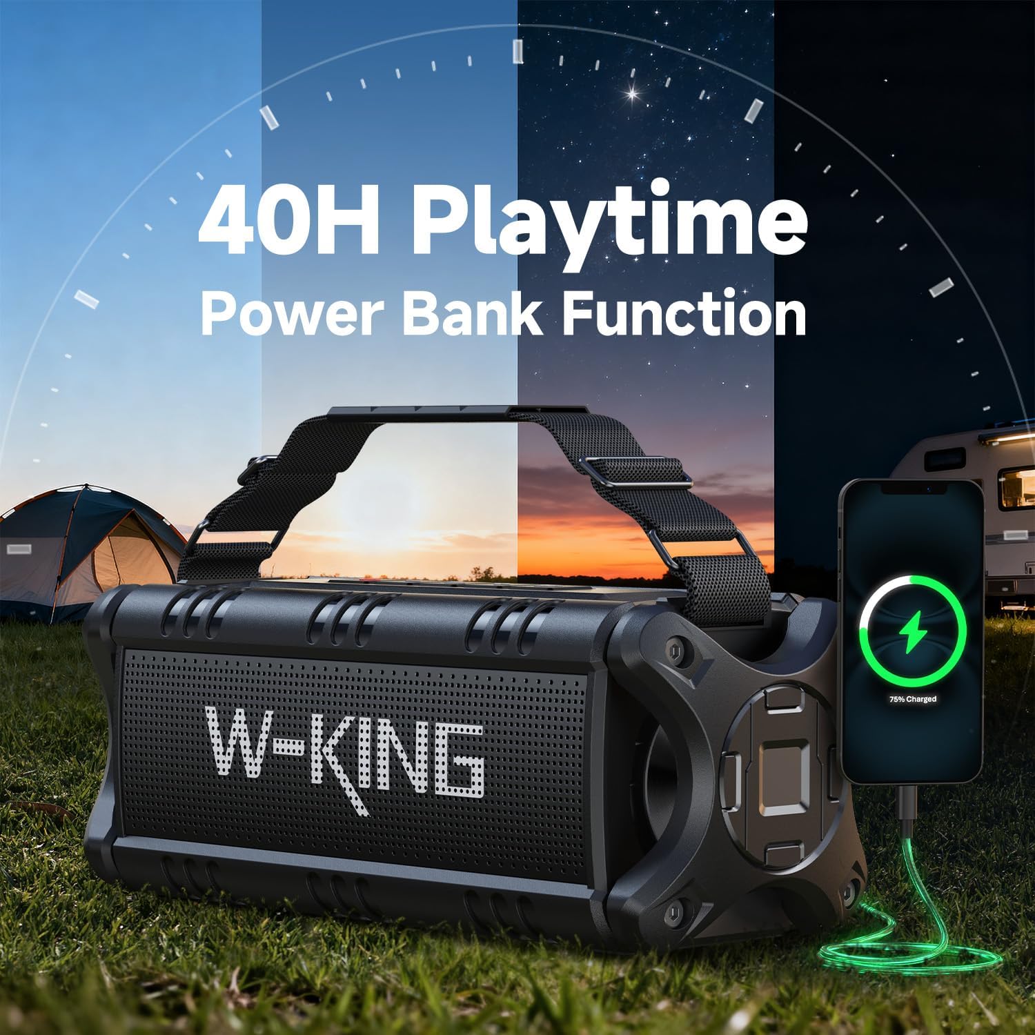 W-KING Bluetooth Speaker, 90W Max Portable Outdoor Speaker Loud, IPX6 Waterproof/50W Deep Bass Subwoofer/40H/EQ/Dual Pairing/TF/AUX, Large Boombox Speakers Bluetooth Wireless for Party/Beach/Jobside - Image 6