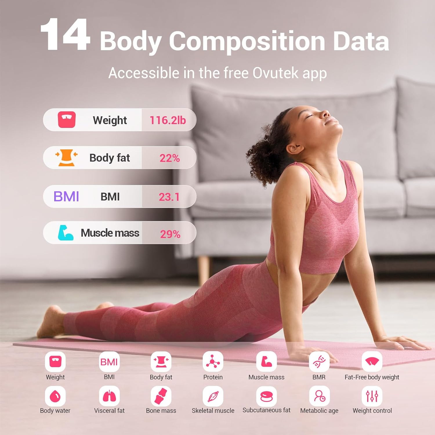 Ovutek Smart Scale for Body Weight, Digital Bathroom Scale BMI Weighing Body Fat Scale, Accurate Body Composition Scale Monitor for People's Health with Smartphone App, Compact Size, 400lb (Pink) - Image 3
