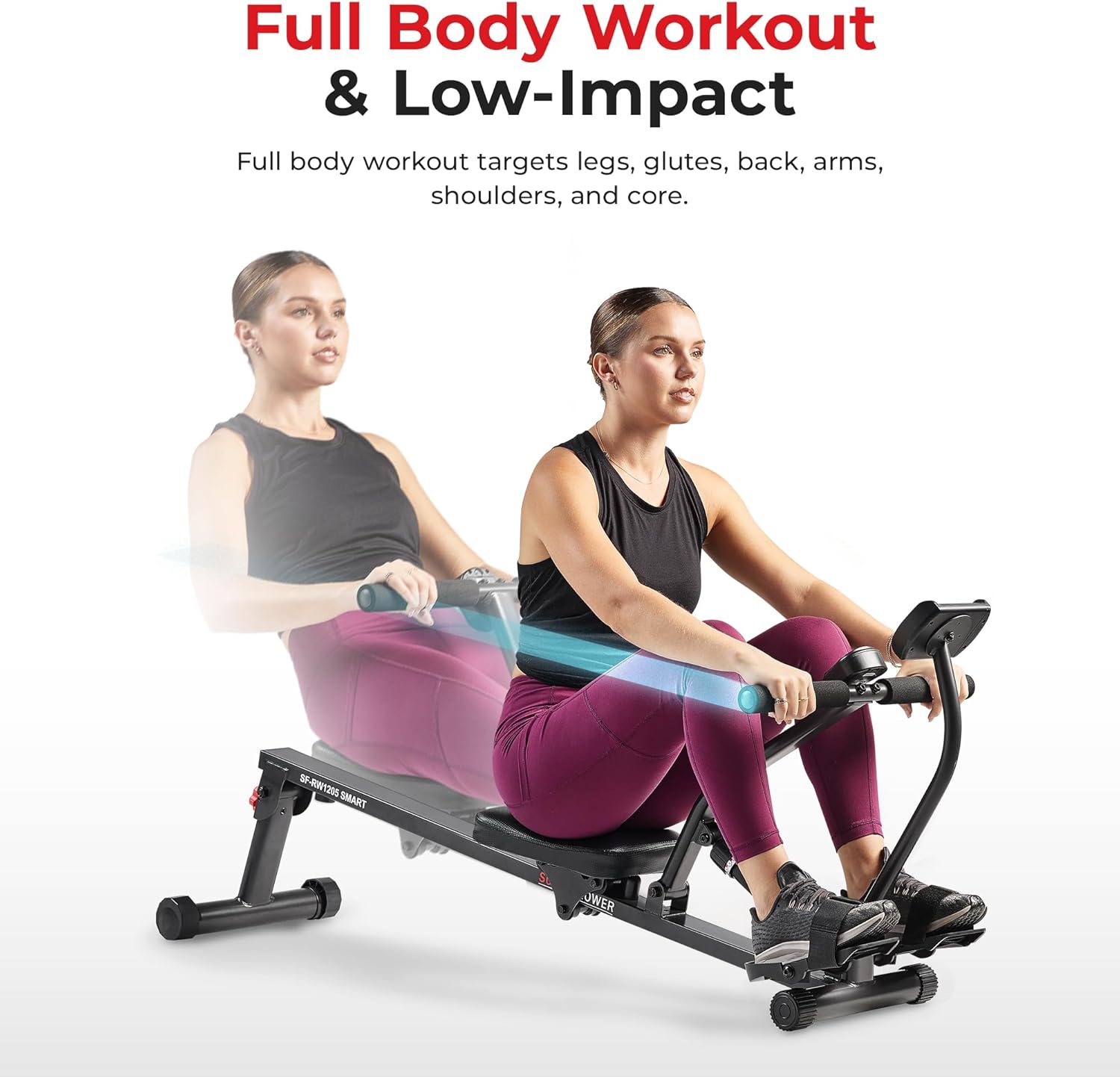 Sunny Health & Fitness Compact Adjustable Rowing Machine with 12 Levels of Resistance for Complete Body Workouts and Optional Free SunnyFit App Enhanced Connectivity - Image 3