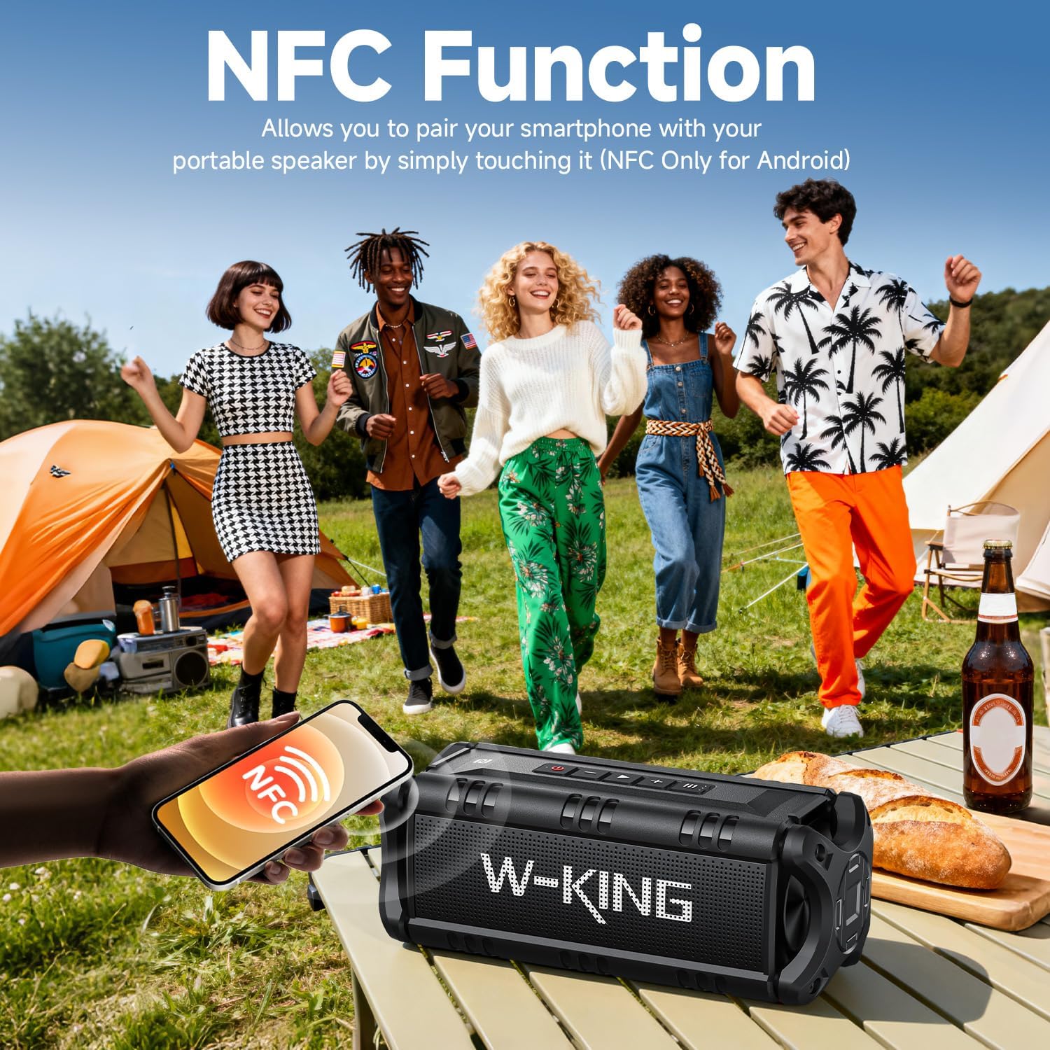 W-KING Bluetooth Speaker, 90W Max Portable Outdoor Speaker Loud, IPX6 Waterproof/50W Deep Bass Subwoofer/40H/EQ/Dual Pairing/TF/AUX, Large Boombox Speakers Bluetooth Wireless for Party/Beach/Jobside - Image 8