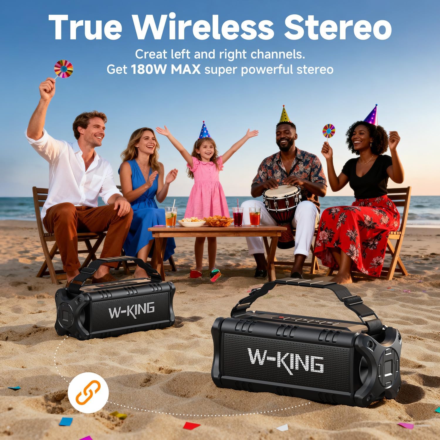 W-KING Bluetooth Speaker, 90W Max Portable Outdoor Speaker Loud, IPX6 Waterproof/50W Deep Bass Subwoofer/40H/EQ/Dual Pairing/TF/AUX, Large Boombox Speakers Bluetooth Wireless for Party/Beach/Jobside - Image 5