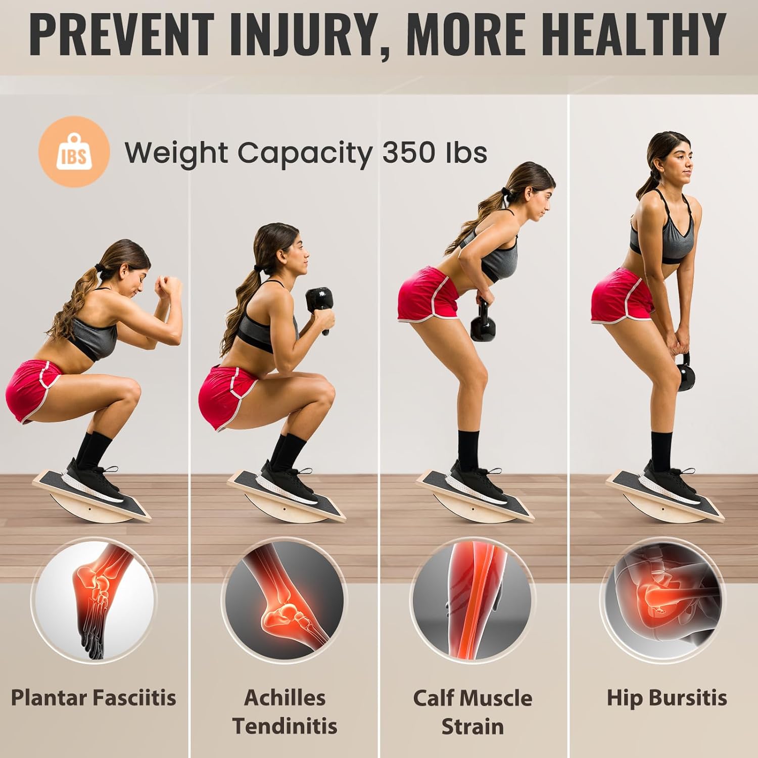 Balance Board Professional Wobble Board for Adults Anti-Slip 350LBS Balance Boards for Physical Therapy Standing Desk Core Strength Wooden Balance Board Rocker Board - Image 6