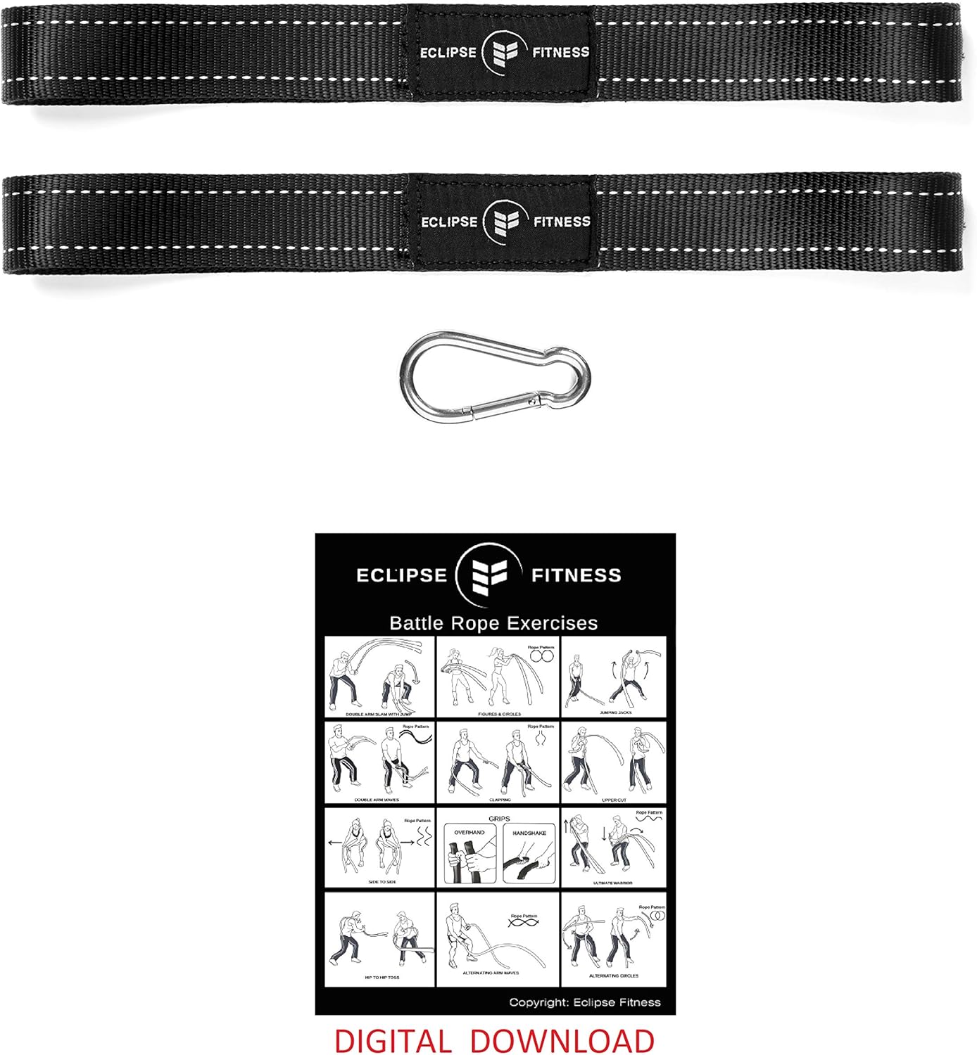 Battle Rope Anchor Strap Kit | Heavy Duty Reinforced Nylon | Easy and Fast Setup | Stops Rope Damage | Stainless Steel Carabiner | Includes Exercise Guide | - Image 7