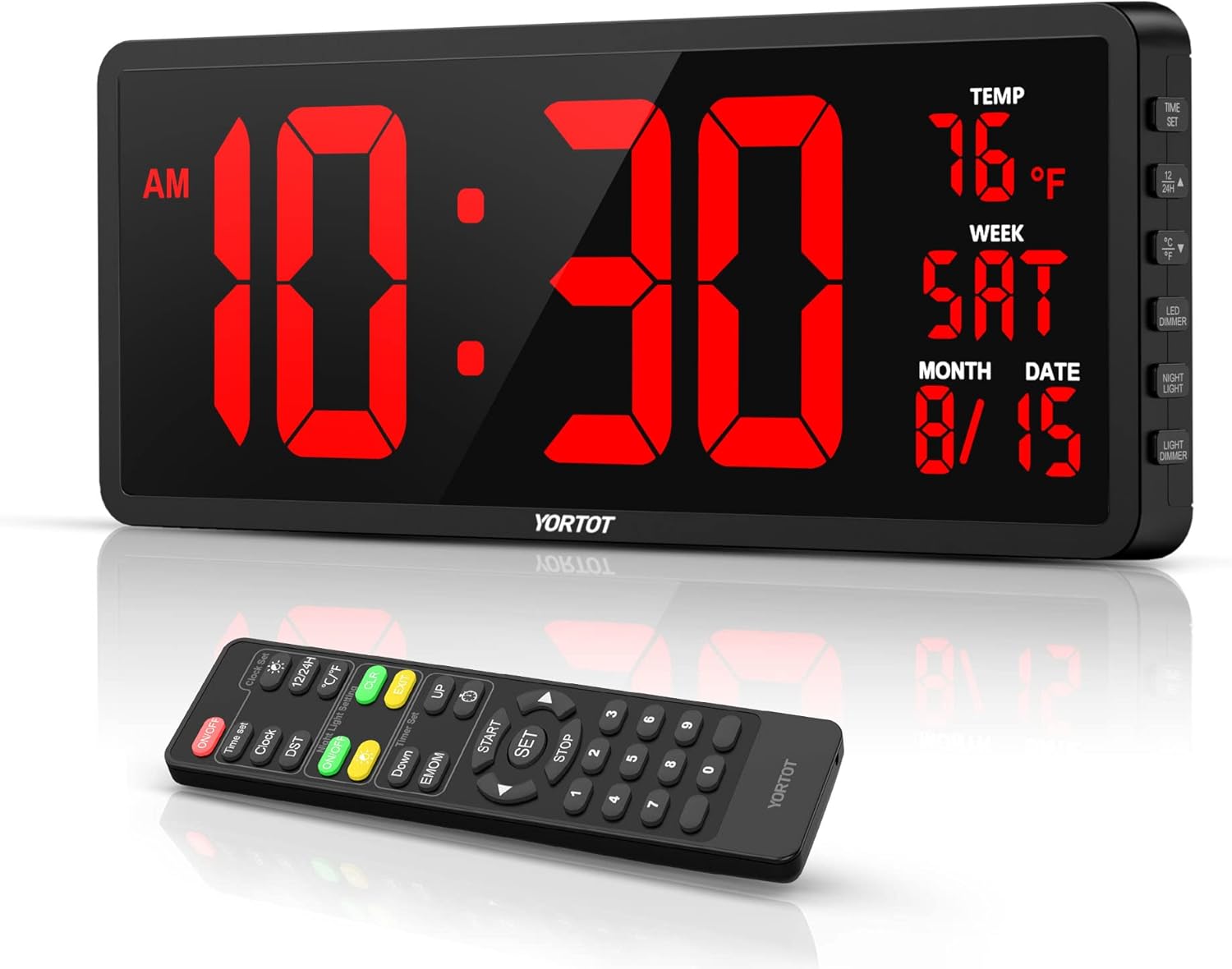 YORTOT 16" Digital Wall Clock Gym Timer with 7 Colors Light & Remote Control - Larger LED Display with Indoor Temperature | Date, Workout Timer with Count Down & Up | Stopwatch for Home Gym Garage - Image 2