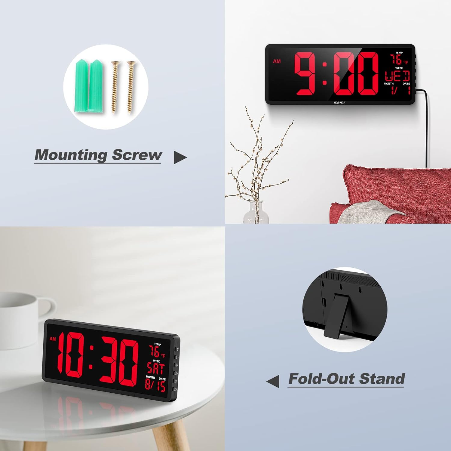 YORTOT 16" Digital Wall Clock Gym Timer with 7 Colors Light & Remote Control - Larger LED Display with Indoor Temperature | Date, Workout Timer with Count Down & Up | Stopwatch for Home Gym Garage - Image 8