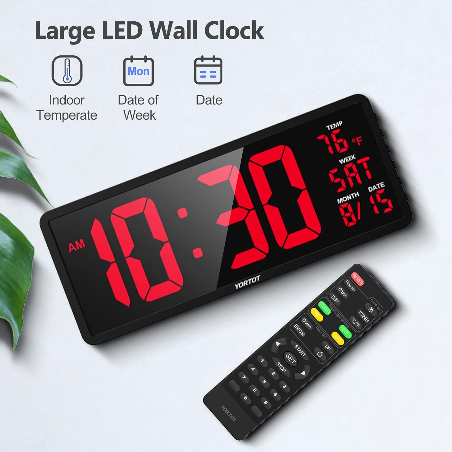 YORTOT 16" Digital Wall Clock Gym Timer with 7 Colors Light & Remote Control - Larger LED Display with Indoor Temperature | Date, Workout Timer with Count Down & Up | Stopwatch for Home Gym Garage - Image 5