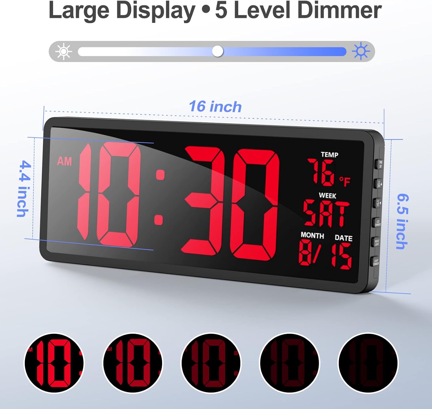 YORTOT 16" Digital Wall Clock Gym Timer with 7 Colors Light & Remote Control - Larger LED Display with Indoor Temperature | Date, Workout Timer with Count Down & Up | Stopwatch for Home Gym Garage - Image 3