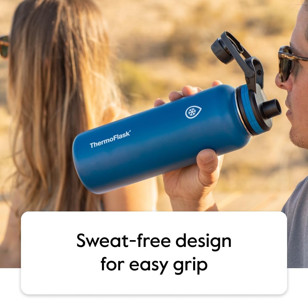 ThermoFlask Stainless Steel Water Bottles 2-Pack - Double-Wall Vacuum Insulated 24 oz BPA-Free Spout Lids - Keeps Drinks Cold 24 Hrs, Hot 12 Hrs - Leakproof, Dishwasher Safe, Mayan Blue/Black - Image 7
