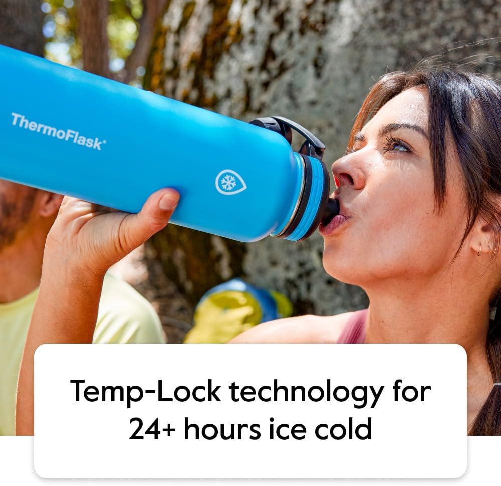 ThermoFlask Stainless Steel Water Bottles 2-Pack - Double-Wall Vacuum Insulated 24 oz BPA-Free Spout Lids - Keeps Drinks Cold 24 Hrs, Hot 12 Hrs - Leakproof, Dishwasher Safe, Mayan Blue/Black - Image 4