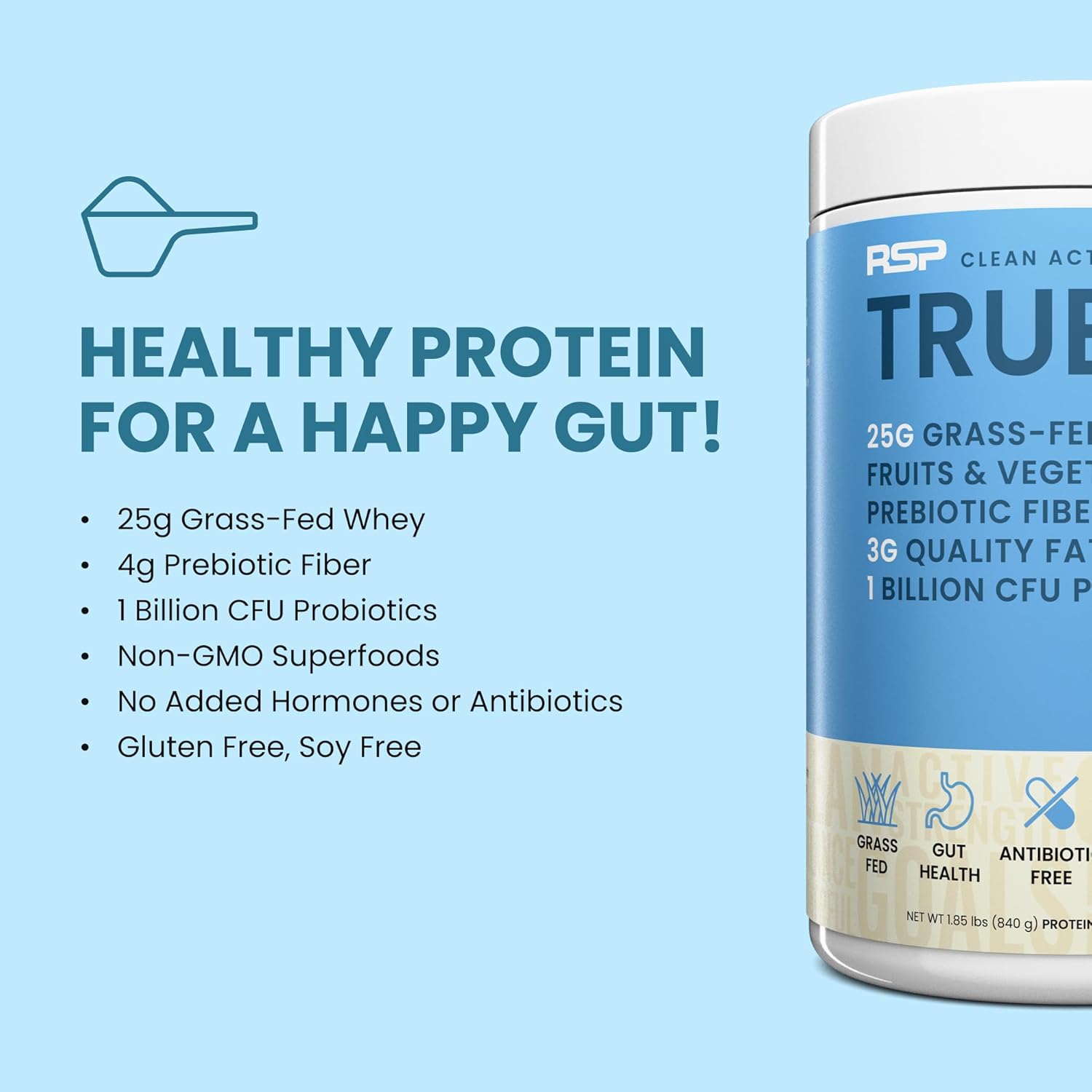 TrueFit High Fiber Protein Powder, Grass-Fed Whey Meal Replacement Shake with Prebiotics, Probiotics, & Organic Superfoods, Keto Friendly, Gluten Free - Image 3