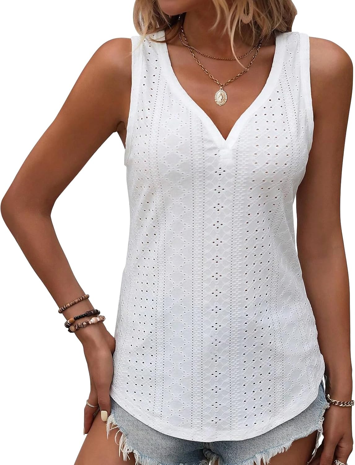 Womens Tank Tops Summer Tank Tops for Women 2024, V Neck Sleeve Embroidery Tops, Casual Loose Trendy Tops - Image 8