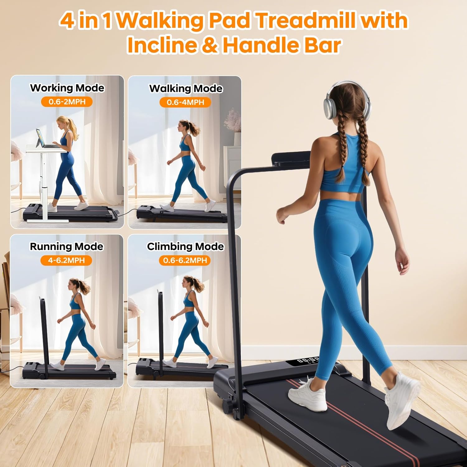 Walking Pad Treadmill with Incline and Handle Bar273 - Image 3