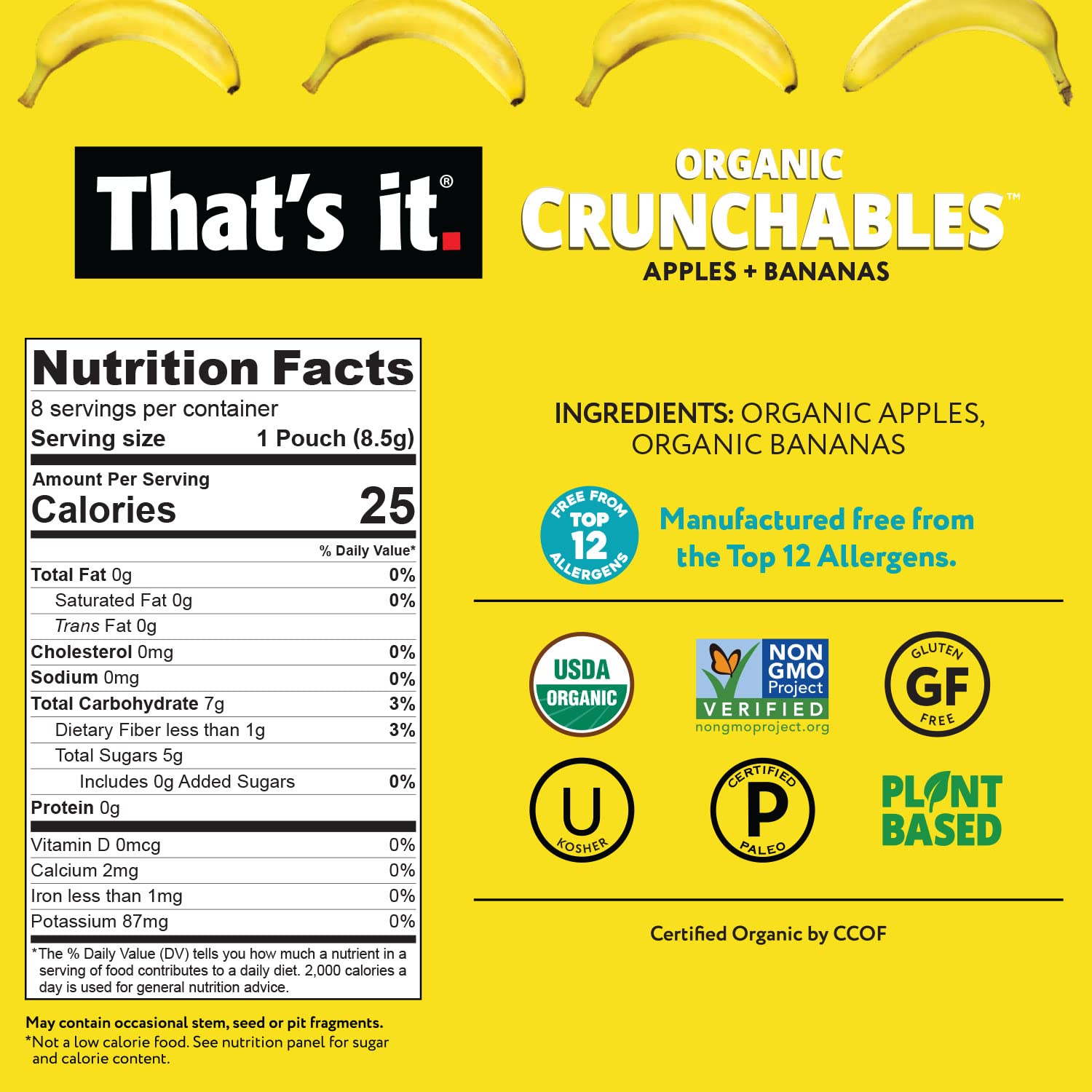 That’s it. Crunchables Fruit Snacks for Kids 100% Organic Apples + Bananas, Deliciously Healthy and Light, Plant-Based, Non-GMO, Gluten Free, USDA Approved Snacks 24 Packs (8.5g) - Image 3