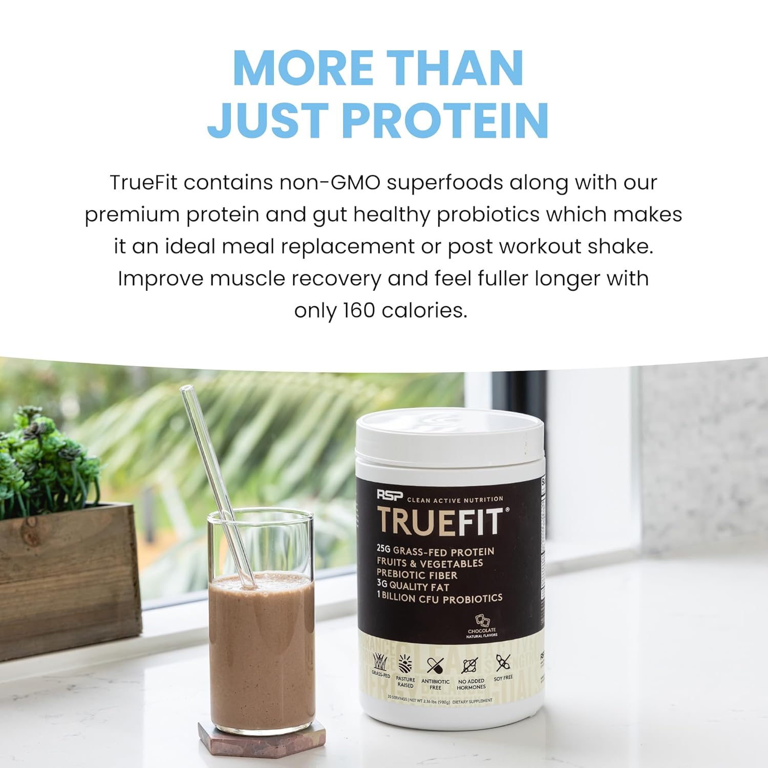 TrueFit High Fiber Protein Powder, Grass-Fed Whey Meal Replacement Shake with Prebiotics, Probiotics, & Organic Superfoods, Keto Friendly, Gluten Free - Image 6