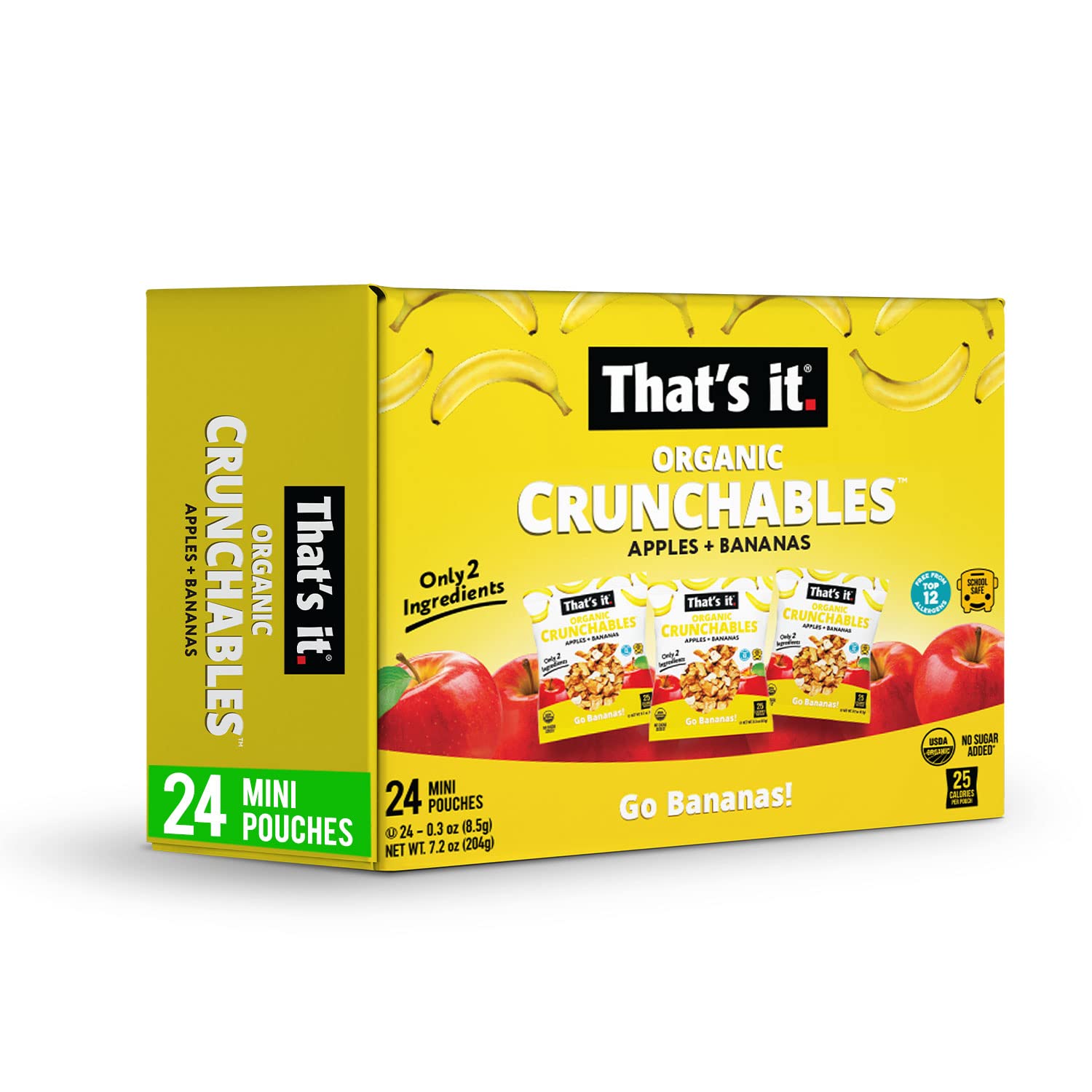 That’s it. Crunchables Fruit Snacks for Kids 100% Organic Apples + Bananas, Deliciously Healthy and Light, Plant-Based, Non-GMO, Gluten Free, USDA Approved Snacks 24 Packs (8.5g) - Image 4