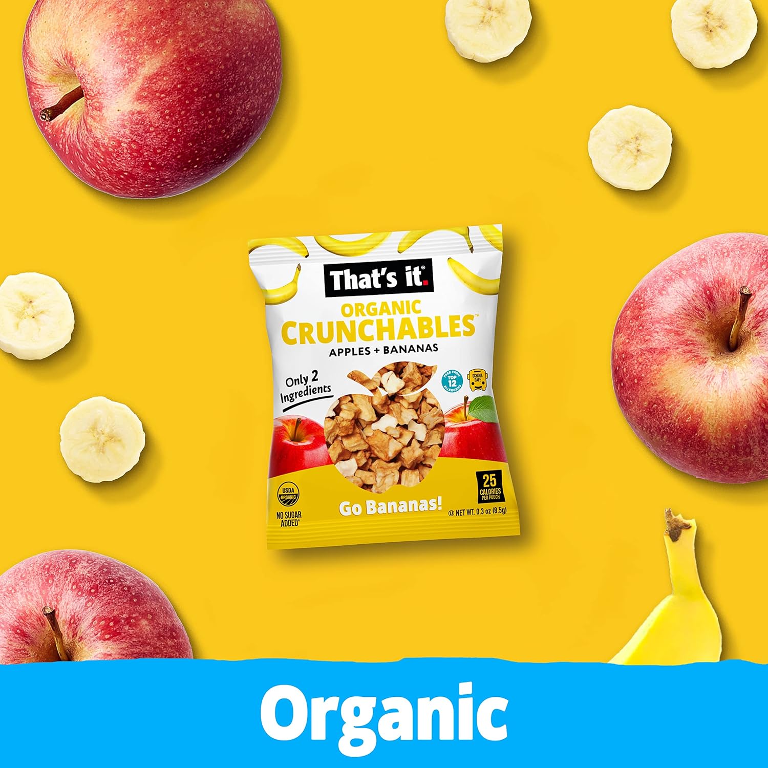 That’s it. Crunchables Fruit Snacks for Kids 100% Organic Apples + Bananas, Deliciously Healthy and Light, Plant-Based, Non-GMO, Gluten Free, USDA Approved Snacks 24 Packs (8.5g) - Image 5