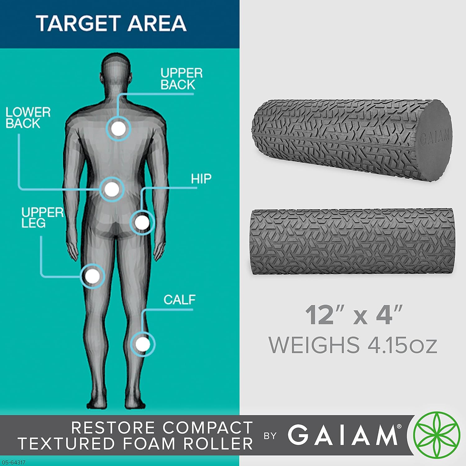 Gaiam Restore Compact Textured Foam Roller for Muscle Repair and Exercise – 12”L X 4" Diameter Massager Roller – Ideal for Improved Circulation and Easing Muscle Tension - Image 7