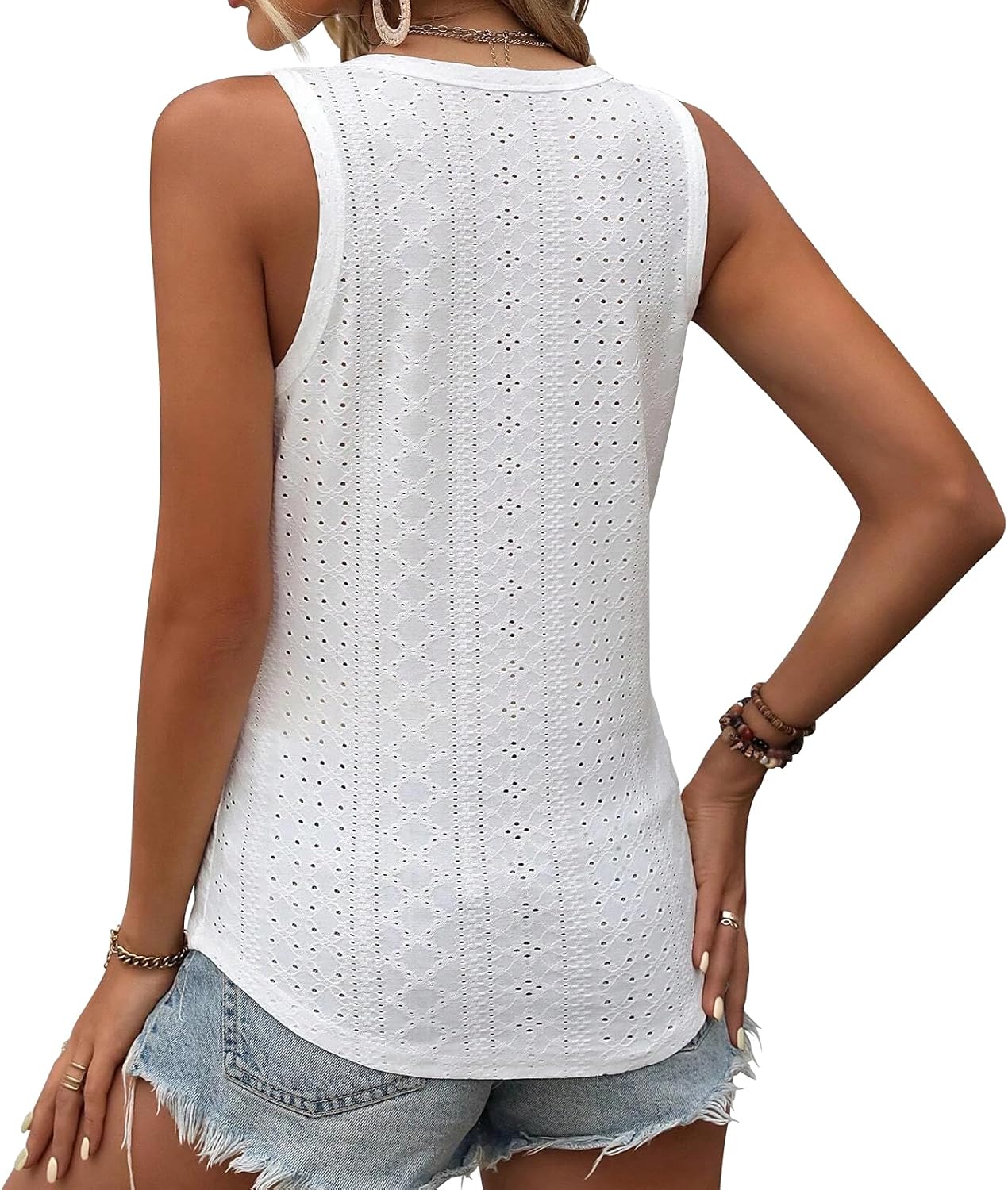 Womens Tank Tops Summer Tank Tops for Women 2024, V Neck Sleeve Embroidery Tops, Casual Loose Trendy Tops - Image 7