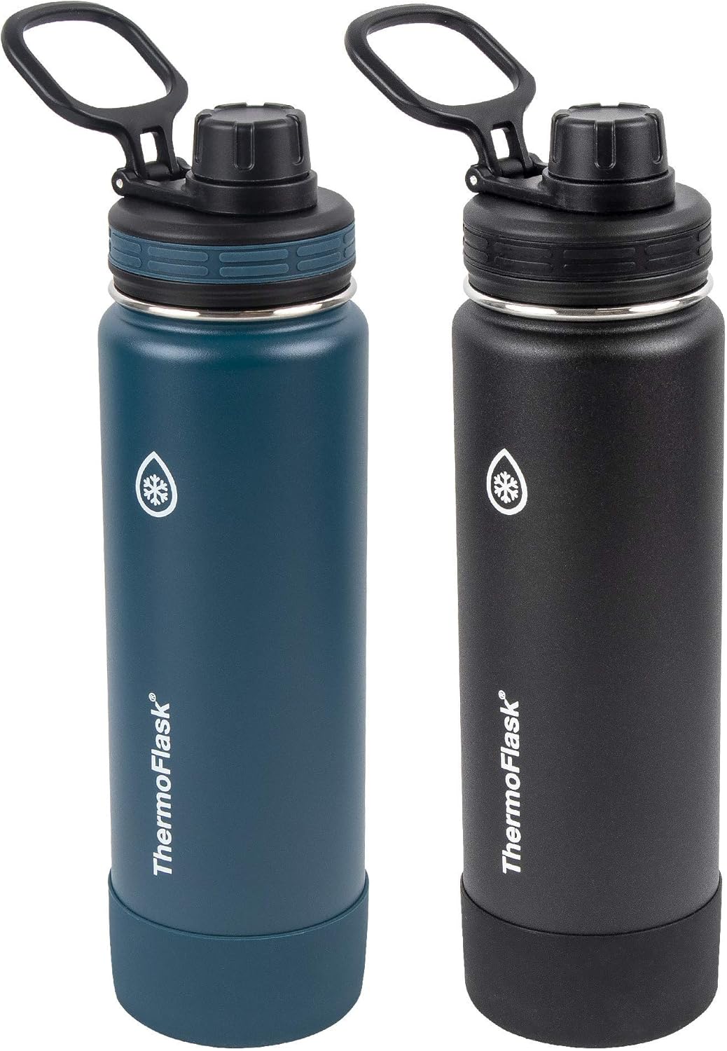 ThermoFlask Stainless Steel Water Bottles 2-Pack - Double-Wall Vacuum Insulated 24 oz BPA-Free Spout Lids - Keeps Drinks Cold 24 Hrs, Hot 12 Hrs - Leakproof, Dishwasher Safe, Mayan Blue/Black - Image 2