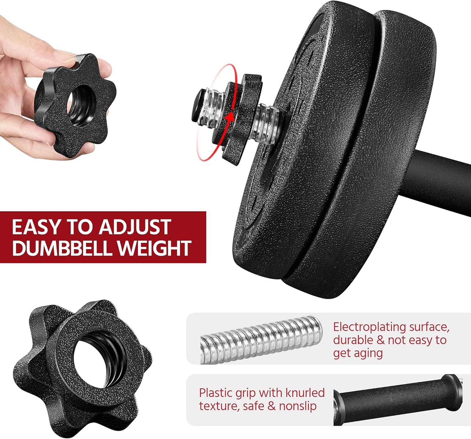 Yaheetech Adjustable Dumbbells Weight Set Dumbbell Weights Exercise & Fitness Equipment w/ 4 Spinlock Collars for Women & Men Home Gym Strength Training - Image 5