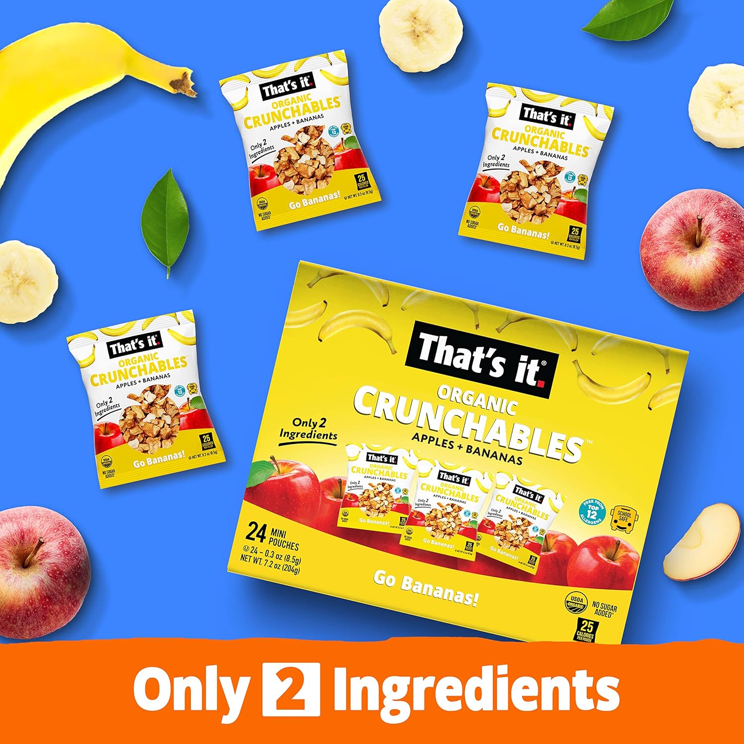 That’s it. Crunchables Fruit Snacks for Kids 100% Organic Apples + Bananas, Deliciously Healthy and Light, Plant-Based, Non-GMO, Gluten Free, USDA Approved Snacks 24 Packs (8.5g) - Image 7