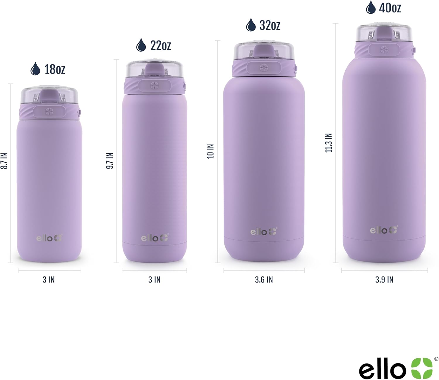 Ello Cooper 22oz Stainless Steel Water Bottle with Straw and Carry Handle, Double Walled and Vacuum Insulated Metal, Leak Proof Locking Lid with Soft Silicone Spout, Reusable, BPA Free, Lilac - Image 11