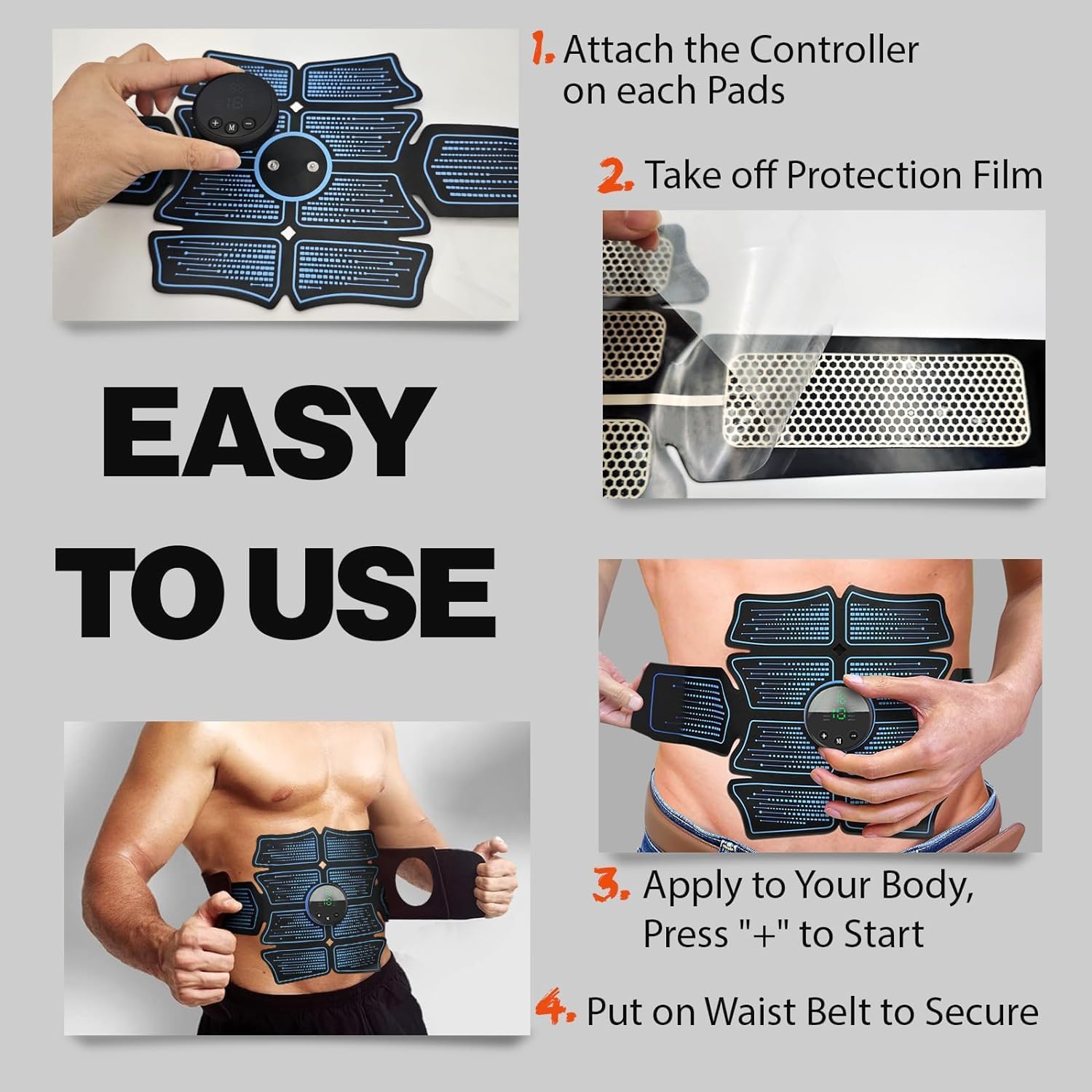 Ab Stimulator and Muscle Toner – ABS and Arms Muscle Stimulator, MHD TENS Portable Fitness Workout Equipment for Men and Women Black - Image 8