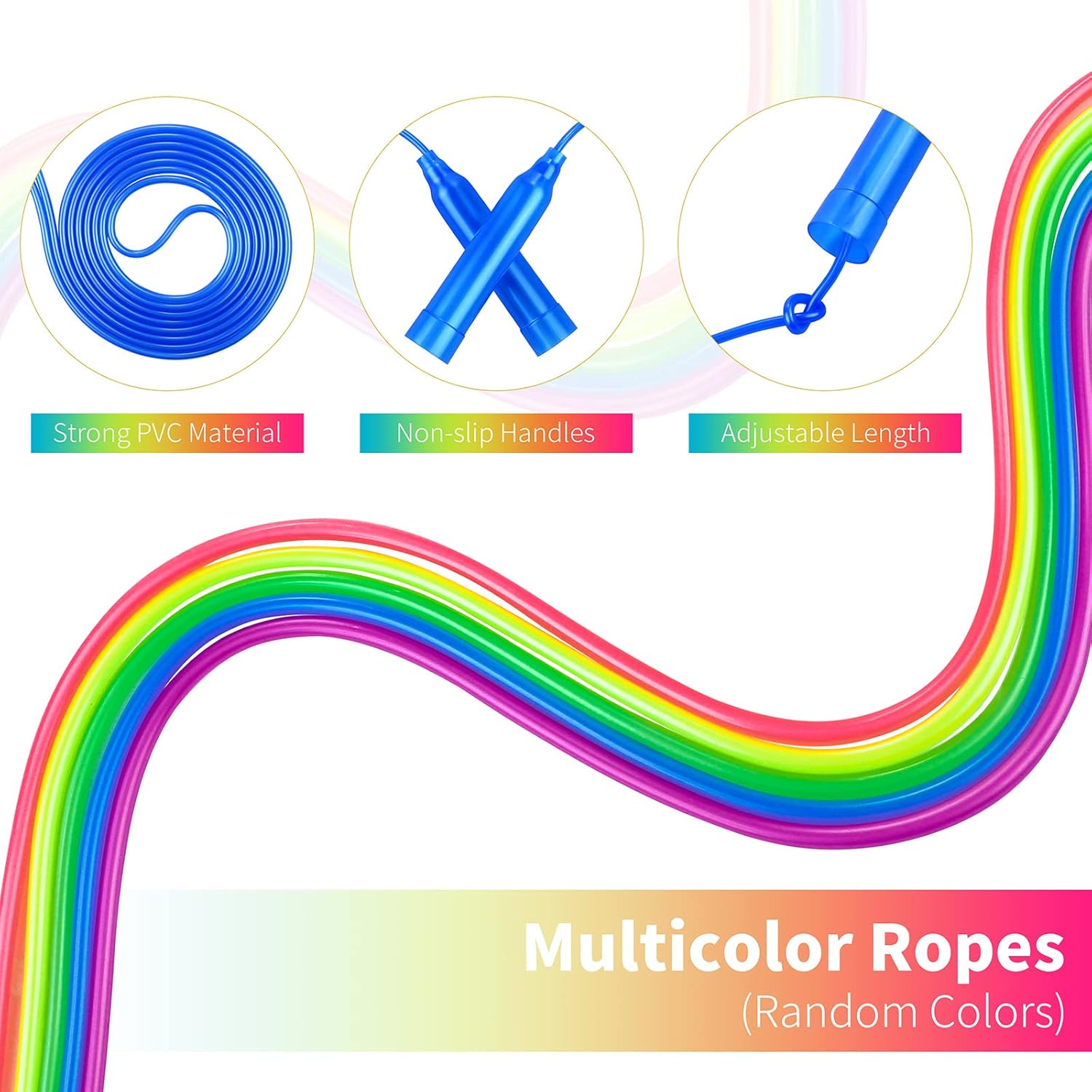 Aneco 48 Pack Kids Jump Rope Set 7.3 Feet Outdoor Jump Ropes Colorful Kids Jumping Ropes Great Sports Activities Birthday Party Favors Gifts - Image 4