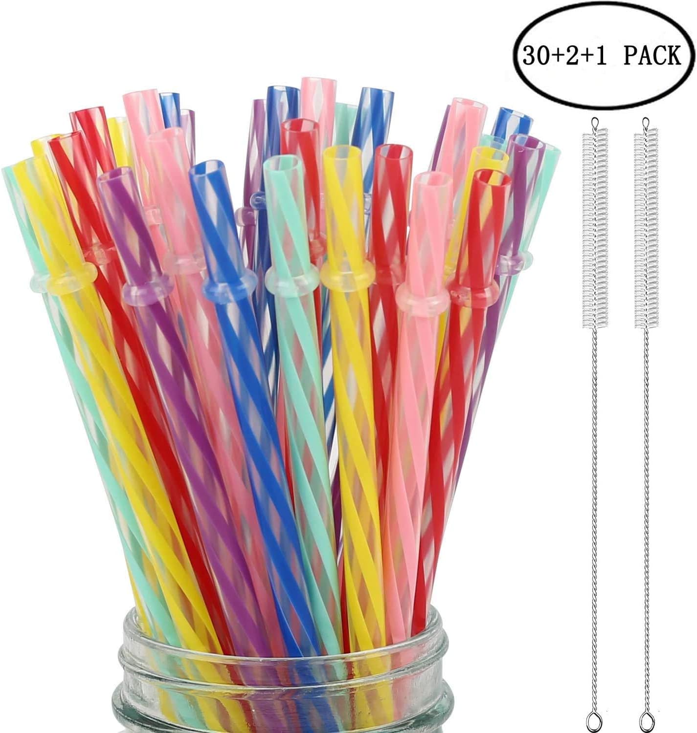 33 Pieces Reusable Plastic Straws Fit for Mason Jars, Tumblers, 9 Inches Transparent Colored Unbreakable Drinking Straws with 1 Straw Carrying Case and 2 Cleaning Brushes, BPA Free and Eco-friendly - Image 8