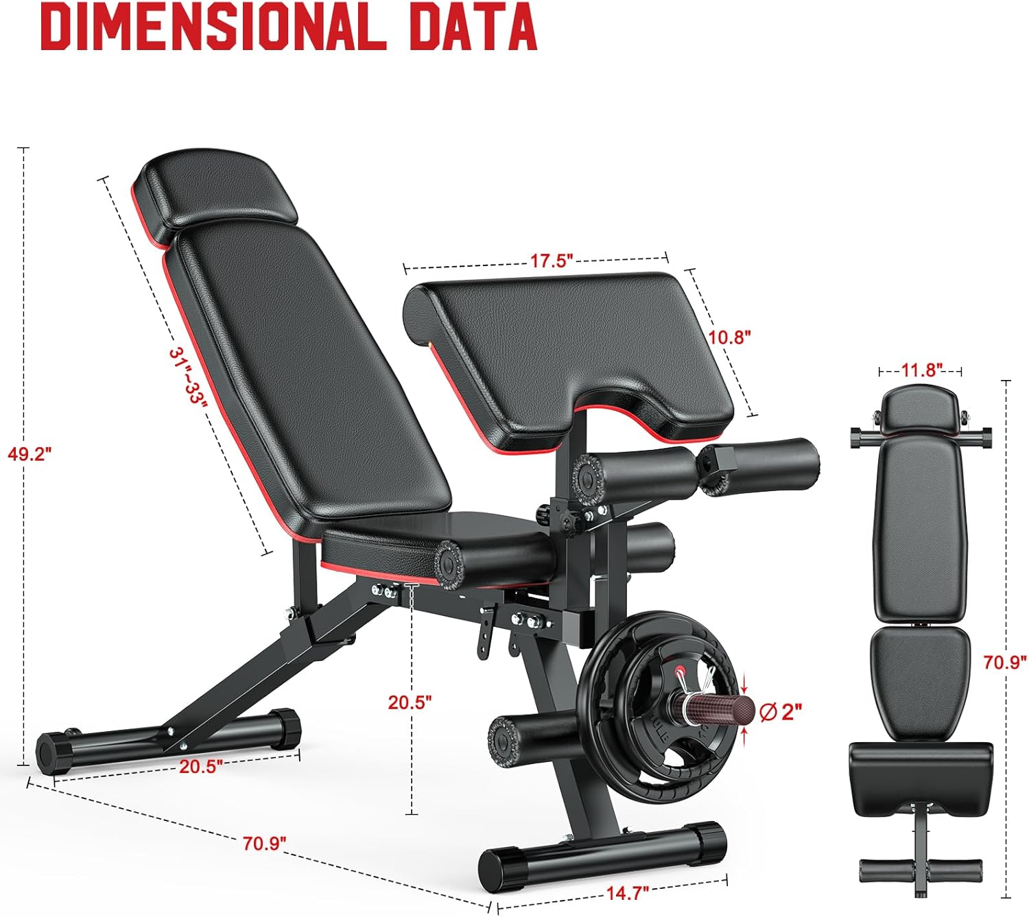 XDDIAS Workout Bench, Adjustable Weight Bench with Leg Extension and Leg Curl, Extended Headrest, 900LBS Preacher Curl Bench Incline Decline Flat Workout Bench for Home Gym Full Body Exercise - Image 8