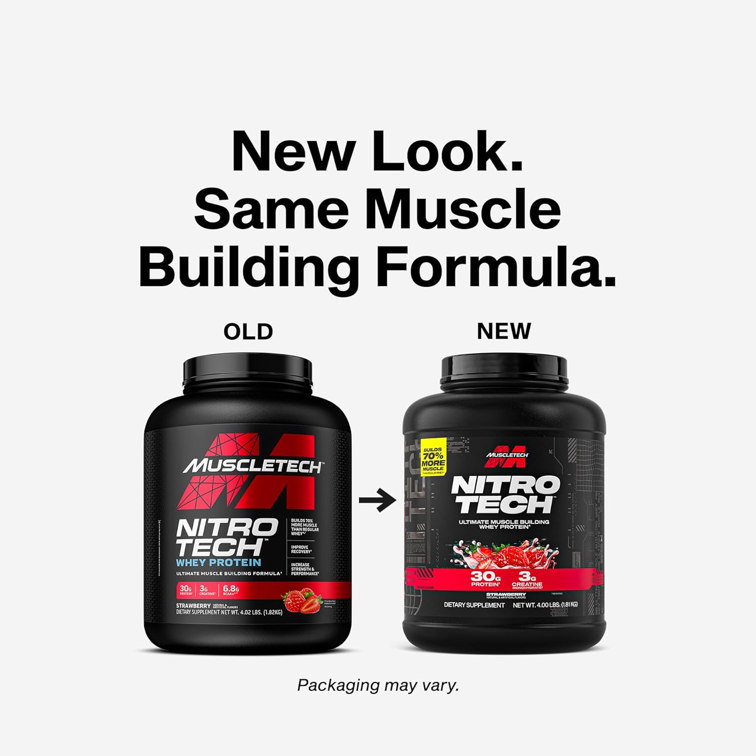 Muscletech Whey Protein Powder (Strawberry, 4 Pound) - Nitro-Tech Ultimate Muscle Building Formula with Whey Protein Isolate - 30g of Protein, 3g of Creatine & 6.8g of BCAA - Packaging May Vary - Image 3