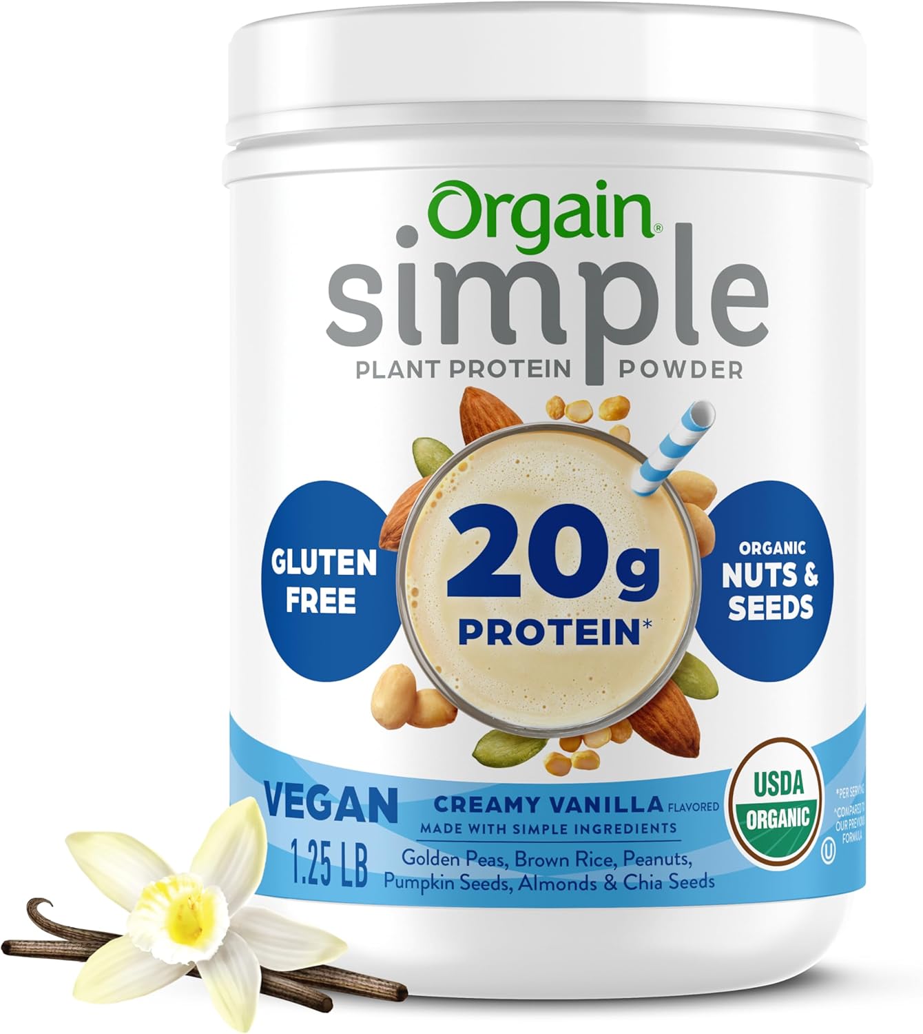 Orgain Organic Simple Vegan Protein Powder, Vanilla - 20g Plant Based Protein, Made with less Ingredients, No Artificial Sweeteners, Gluten Free, No Dairy or Lactose, 1.25 lb (Packaging May Vary) - Image 2