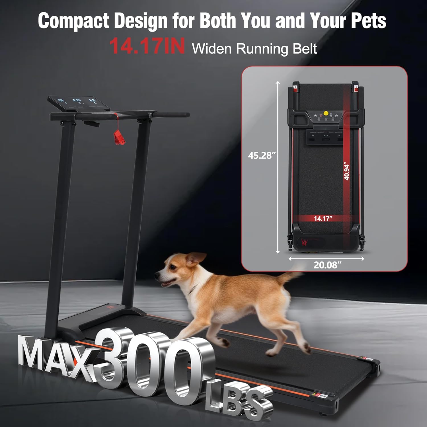 Merax 15% Treadmills for Home with Handle, 3 in 1 Portable Treadmill with Incline, Foldable Treadmill with Three Screen, 12 Preset Programs, Walking pad with Handle bar, 300LBS Capacity - Image 5