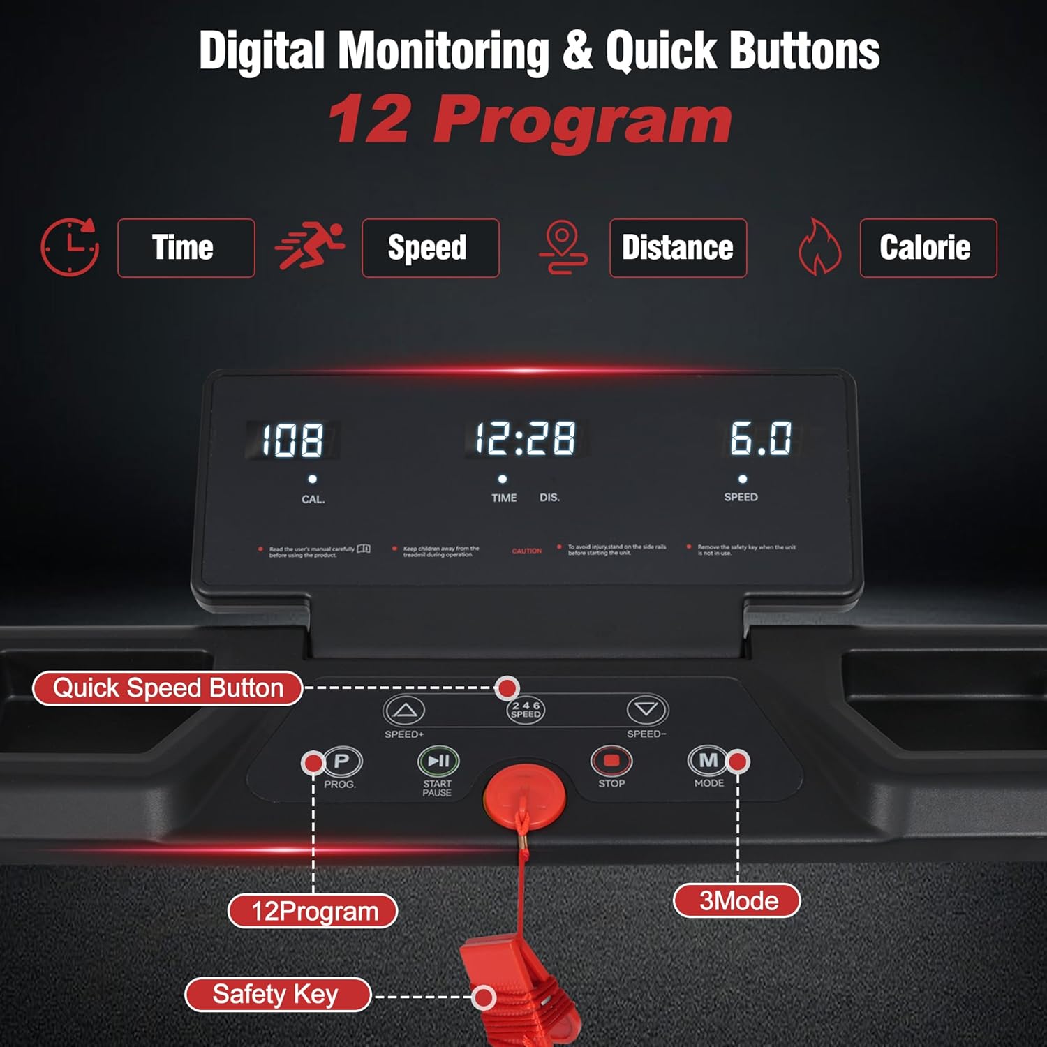 Merax 15% Treadmills for Home with Handle, 3 in 1 Portable Treadmill with Incline, Foldable Treadmill with Three Screen, 12 Preset Programs, Walking pad with Handle bar, 300LBS Capacity - Image 3