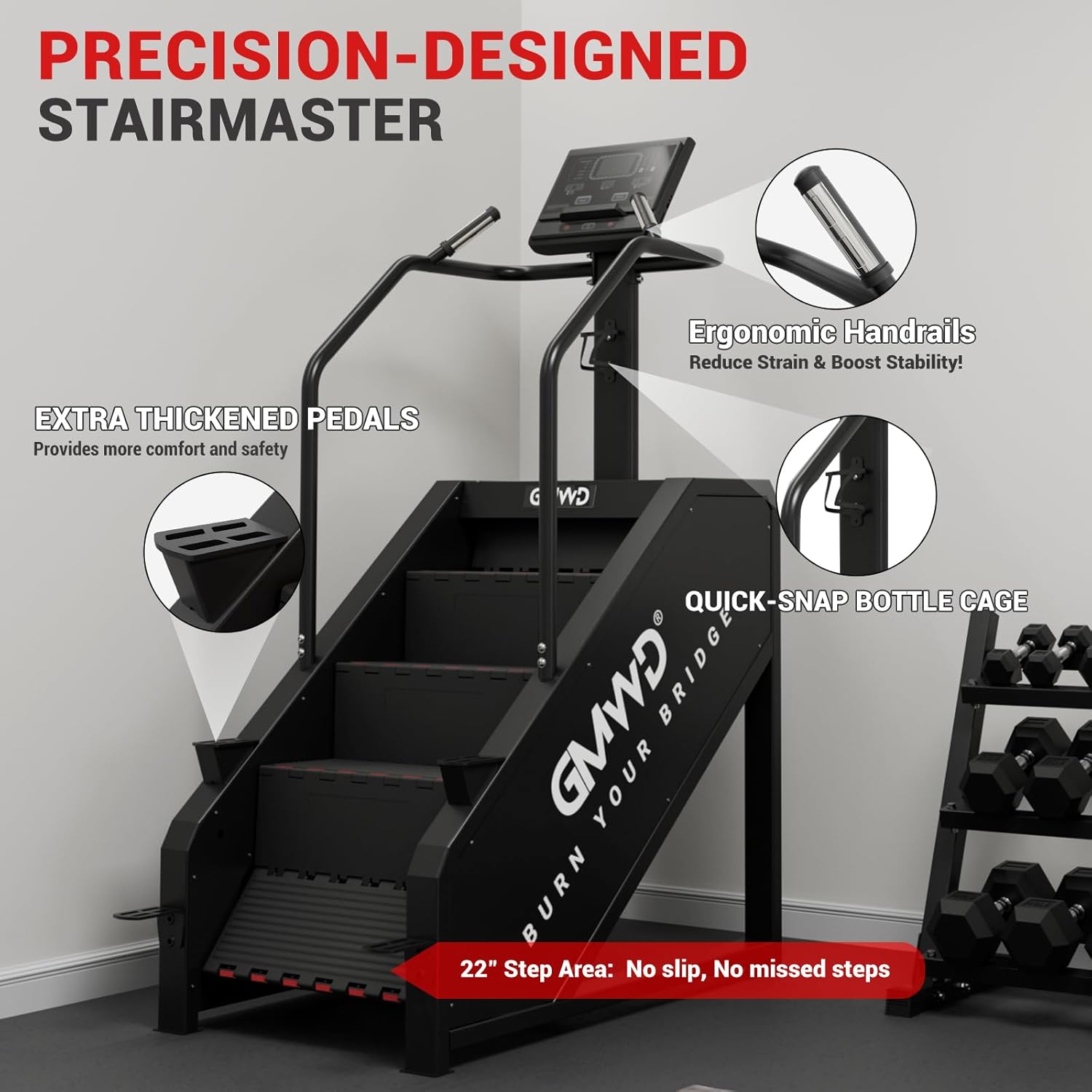 GMWD Stair Stepper Machine, Commercial Grade Stair Climber with LED Display, Stair Machine for Cardio, 15 Resistance Levels, 24-164 Steps/Min, Exercise Machine for Home - Image 5