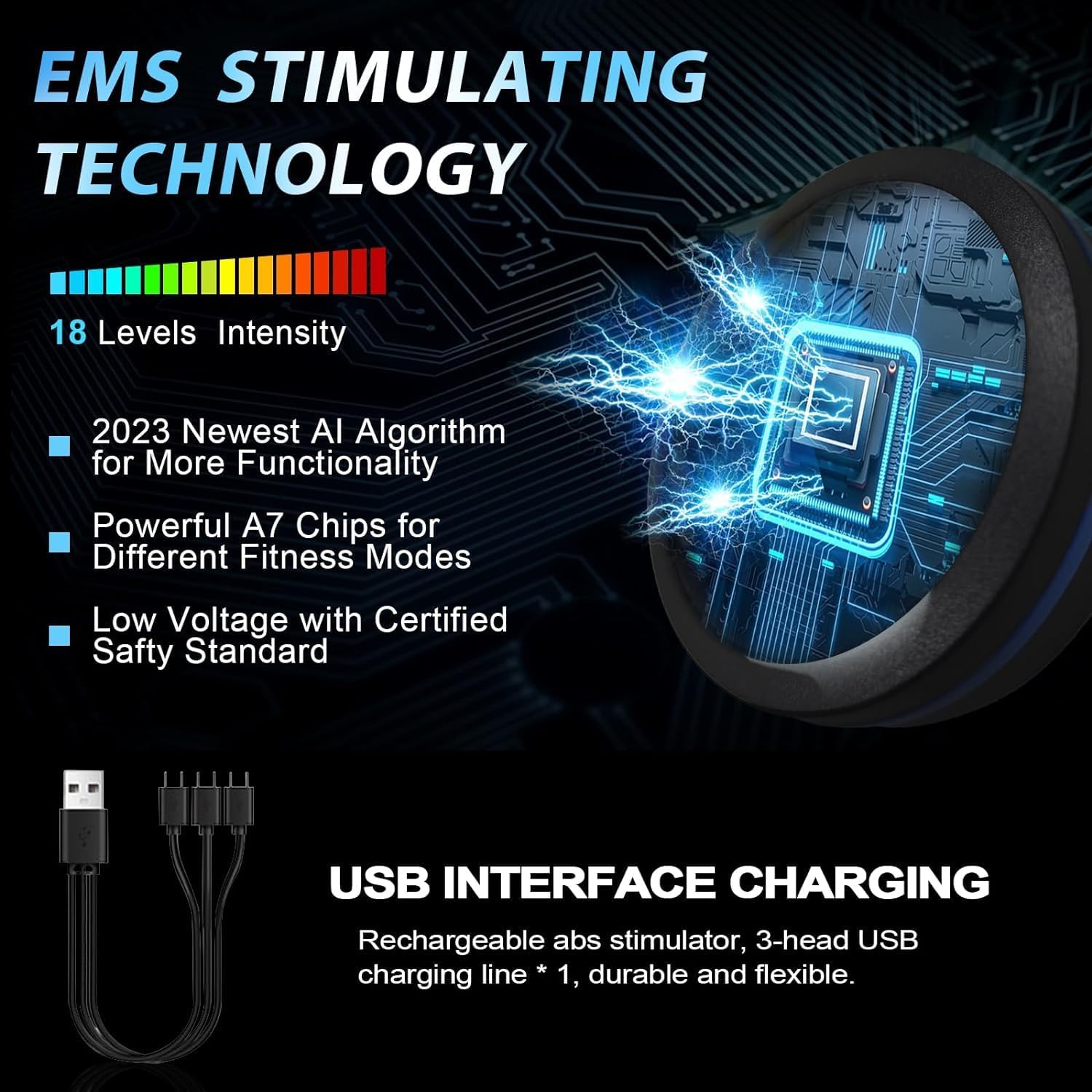 Ab Stimulator and Muscle Toner – ABS and Arms Muscle Stimulator, MHD TENS Portable Fitness Workout Equipment for Men and Women Black - Image 6