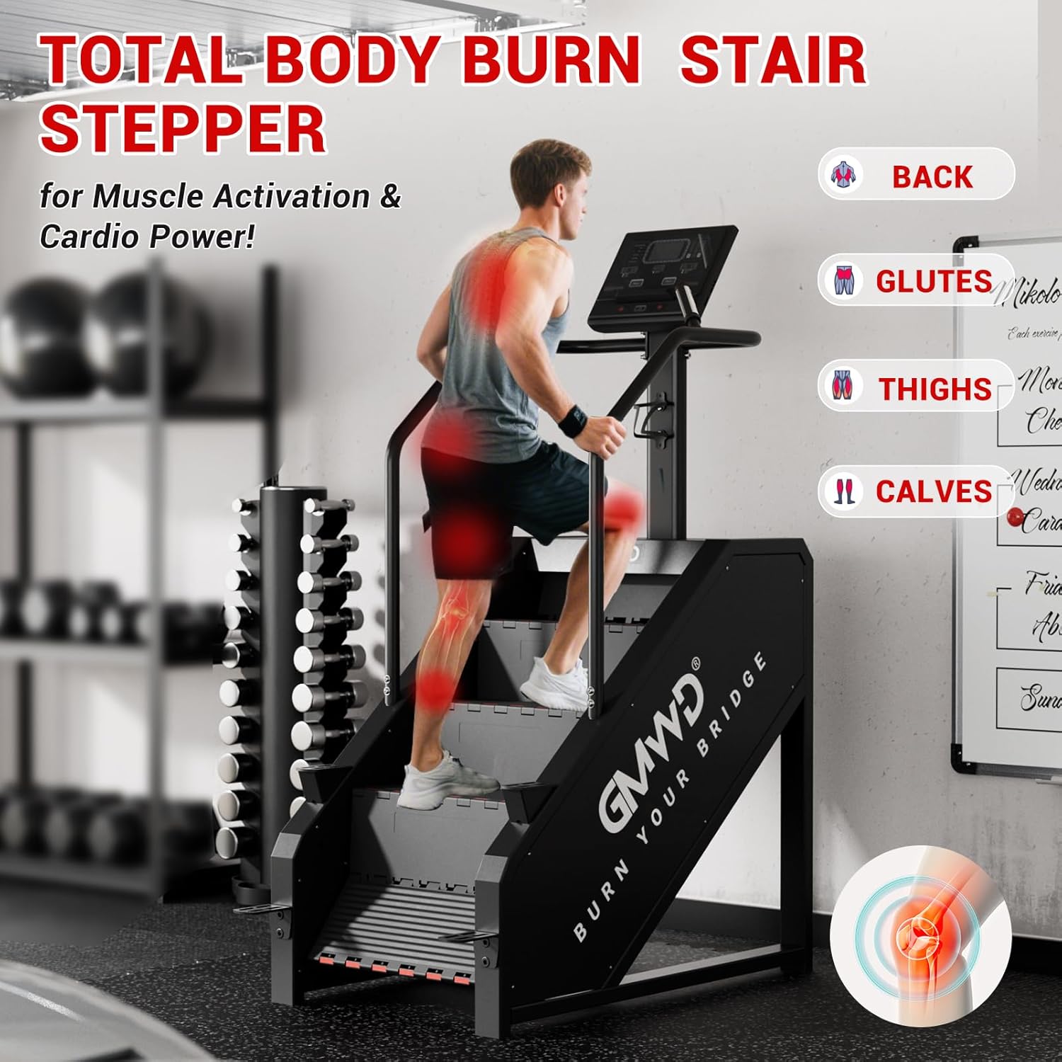 GMWD Stair Stepper Machine, Commercial Grade Stair Climber with LED Display, Stair Machine for Cardio, 15 Resistance Levels, 24-164 Steps/Min, Exercise Machine for Home - Image 7