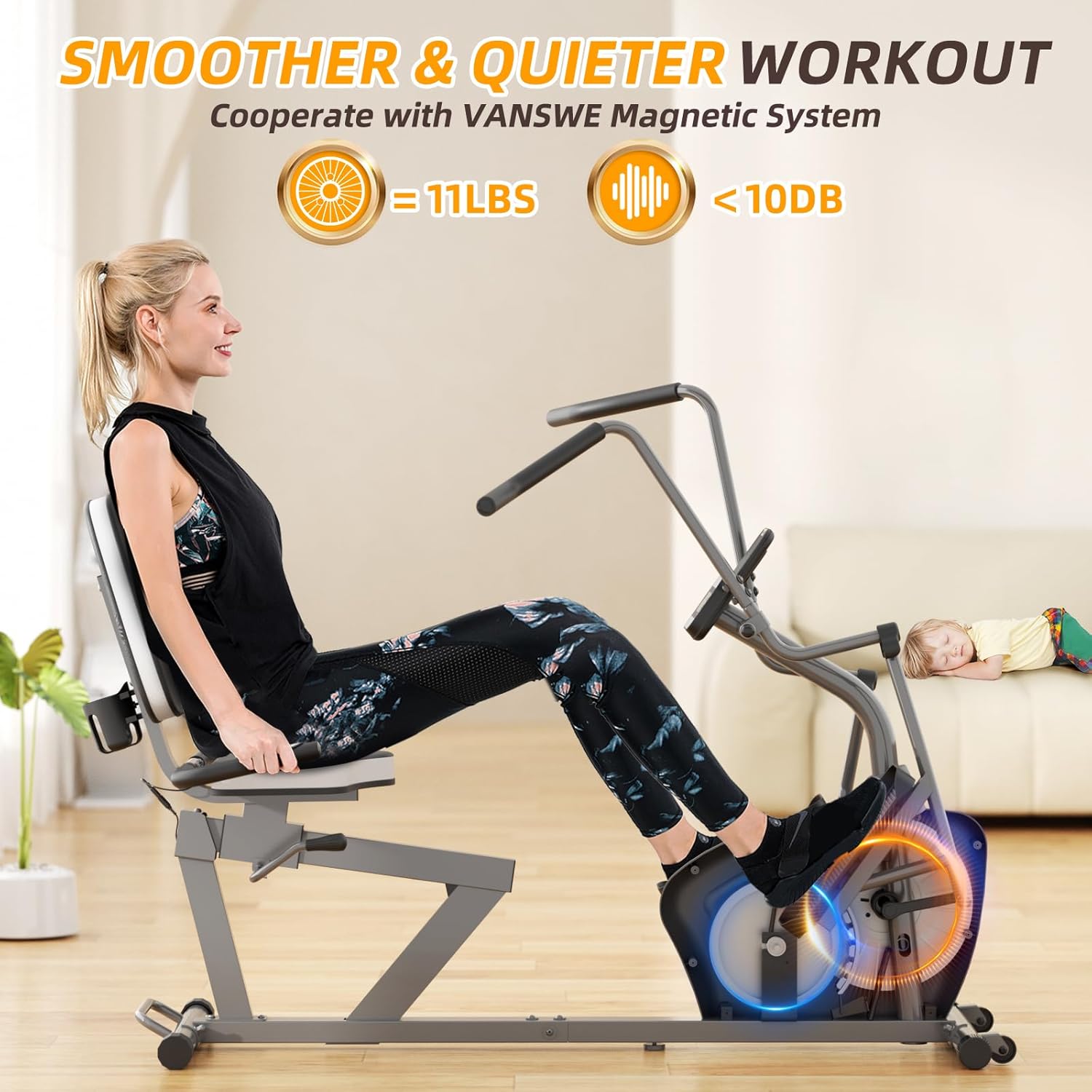 VANSWE Recumbent Elliptical Cross Trainer – Full-Body Low-Impact Recumbent Exercise Bike with Bluetooth App, Magnetic Resistance, Quiet Belt Drive for Seniors & Home Rehab - Image 5