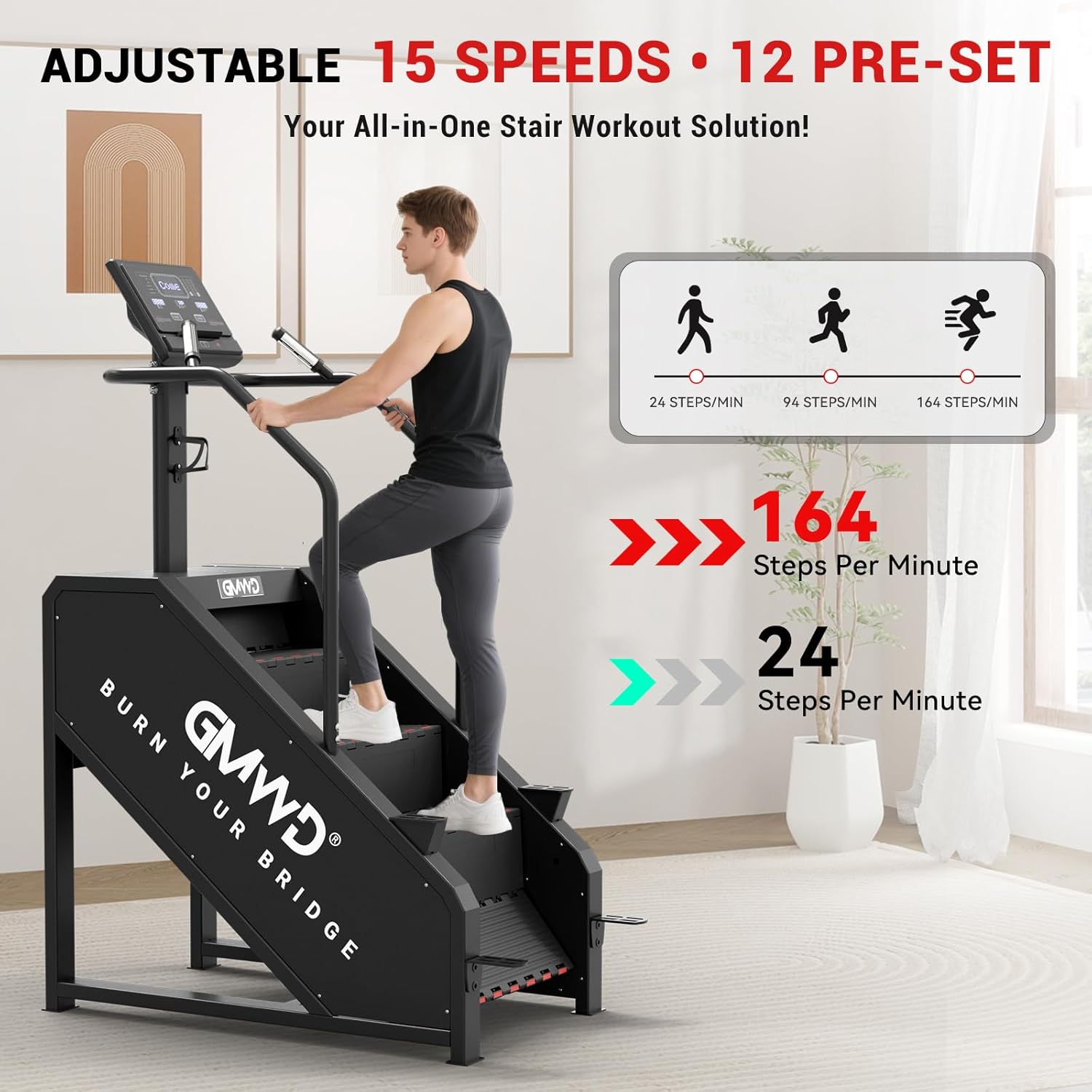 GMWD Stair Stepper Machine, Commercial Grade Stair Climber with LED Display, Stair Machine for Cardio, 15 Resistance Levels, 24-164 Steps/Min, Exercise Machine for Home - Image 3
