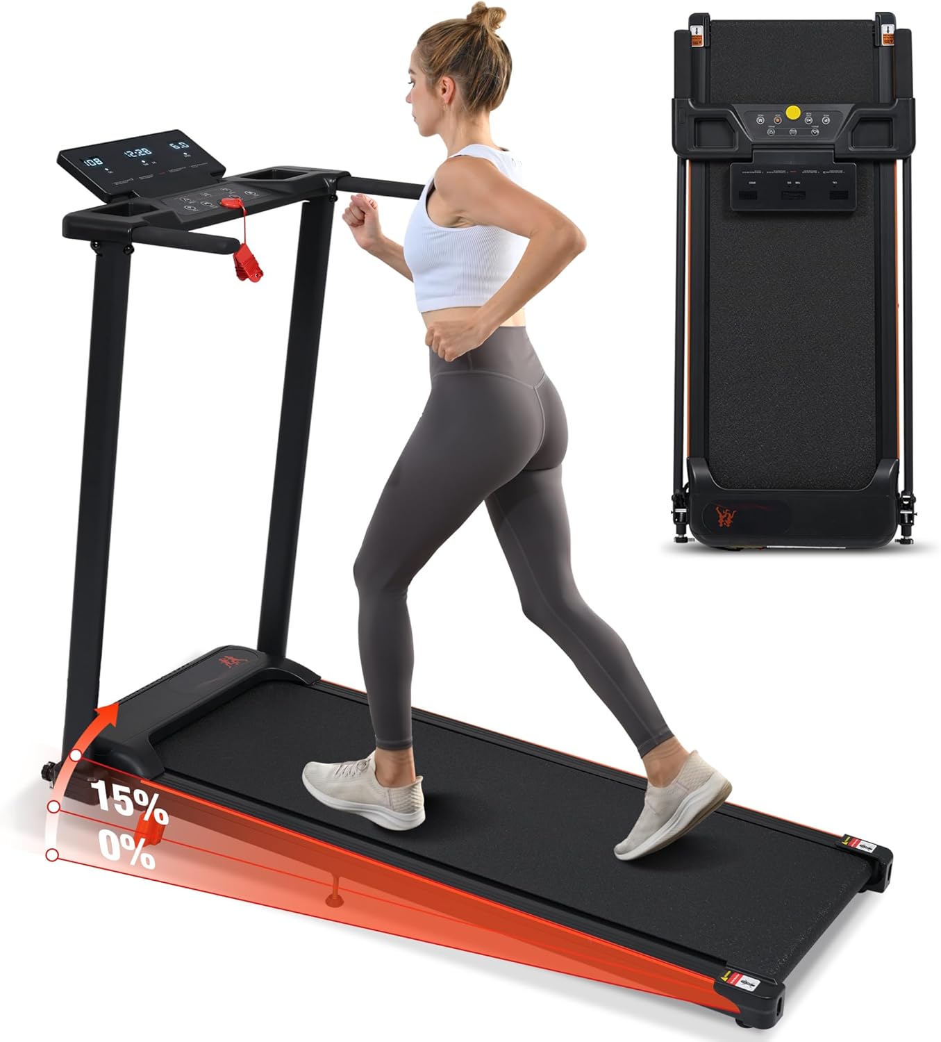 Merax 15% Treadmills for Home with Handle, 3 in 1 Portable Treadmill with Incline, Foldable Treadmill with Three Screen, 12 Preset Programs, Walking pad with Handle bar, 300LBS Capacity - Image 2