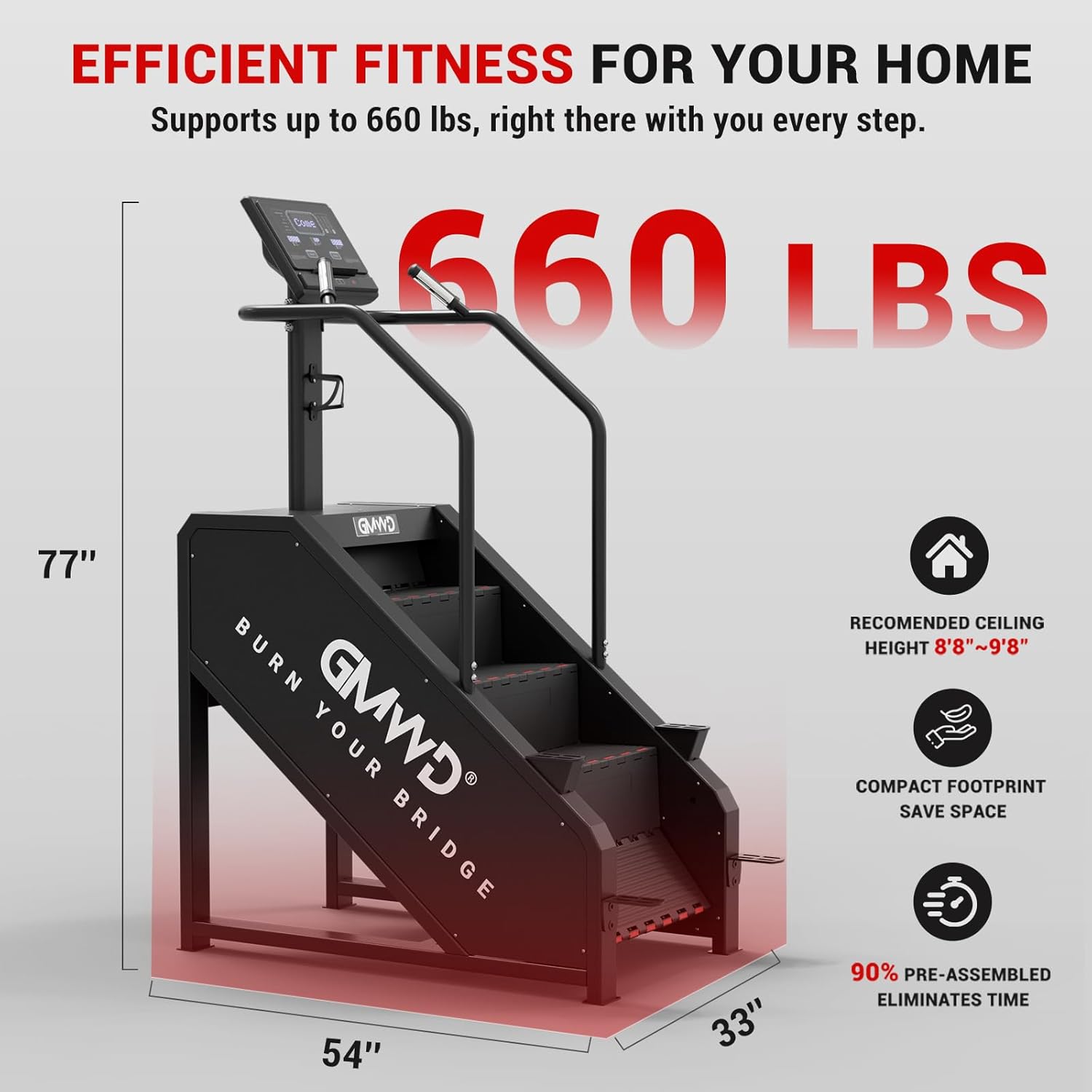 GMWD Stair Stepper Machine, Commercial Grade Stair Climber with LED Display, Stair Machine for Cardio, 15 Resistance Levels, 24-164 Steps/Min, Exercise Machine for Home - Image 8