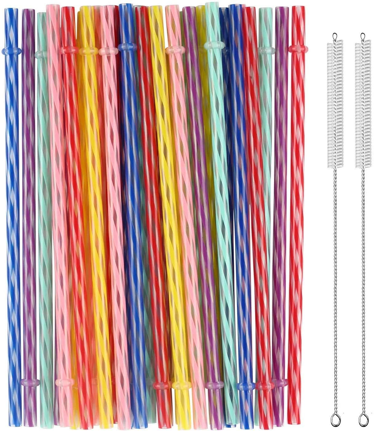33 Pieces Reusable Plastic Straws Fit for Mason Jars, Tumblers, 9 Inches Transparent Colored Unbreakable Drinking Straws with 1 Straw Carrying Case and 2 Cleaning Brushes, BPA Free and Eco-friendly - Image 7