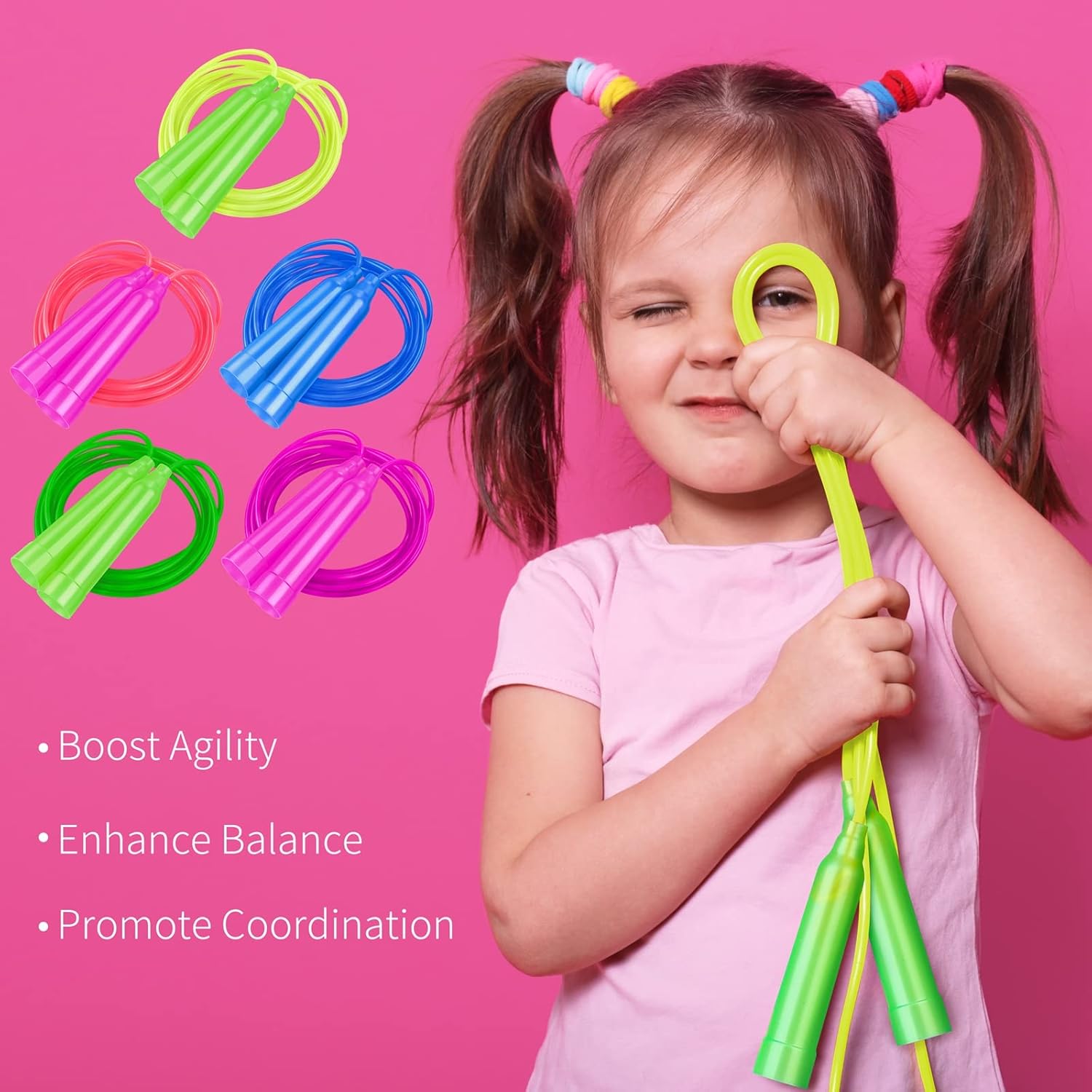 Aneco 48 Pack Kids Jump Rope Set 7.3 Feet Outdoor Jump Ropes Colorful Kids Jumping Ropes Great Sports Activities Birthday Party Favors Gifts - Image 5