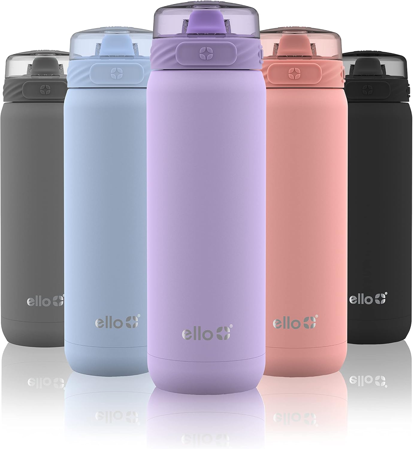 Ello Cooper 22oz Stainless Steel Water Bottle with Straw and Carry Handle, Double Walled and Vacuum Insulated Metal, Leak Proof Locking Lid with Soft Silicone Spout, Reusable, BPA Free, Lilac - Image 2